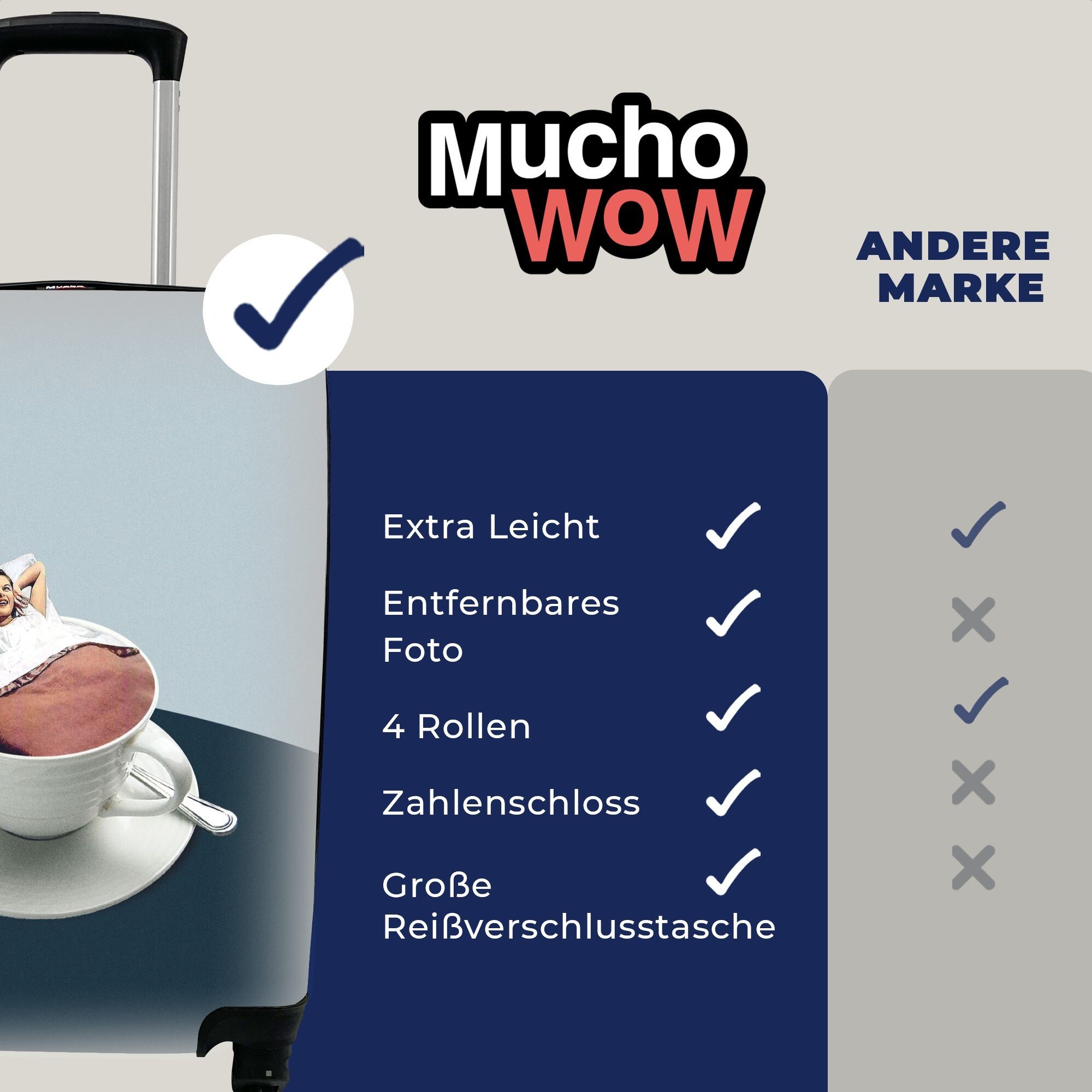 Handgepäckkoffer rollen, Trolley, für mit MuchoWow Jahrgang, Handgepäck Reisekoffer - Frau Reisetasche Rollen, 4 - Kaffee Ferien,