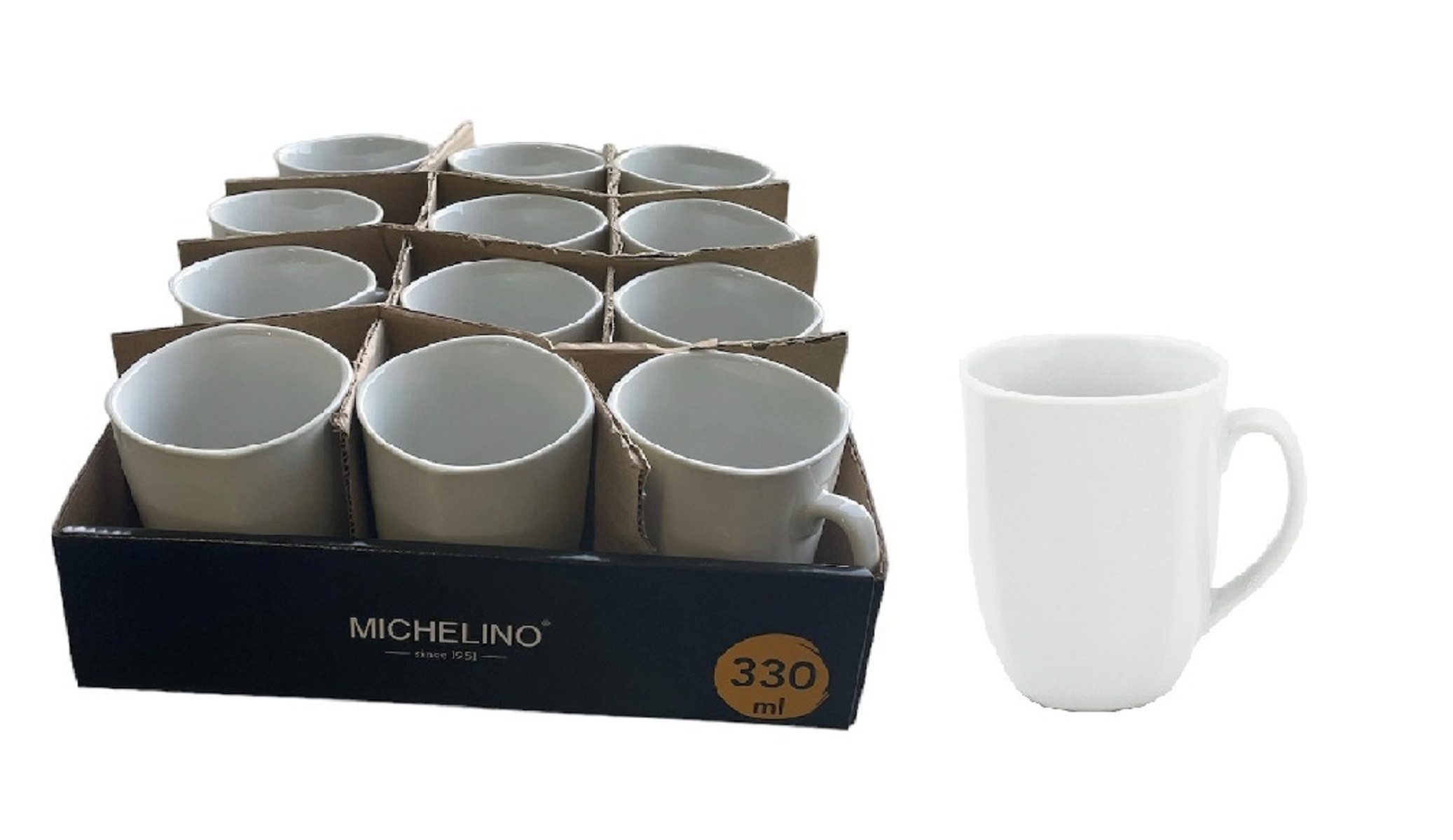 Michelino Latte-Macchiato-Tasse Kaffeebecher 330ml Serie Leonie Porzellan Weiß