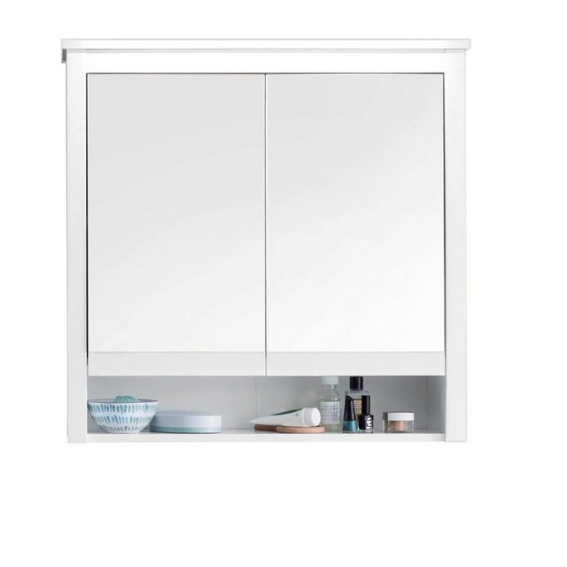 Lomadox Spiegelschrank OLOT-19 Badezimmer inkl. LED-Beleuchtung in Weiß, B/H/T: ca. 81/80/25 cm