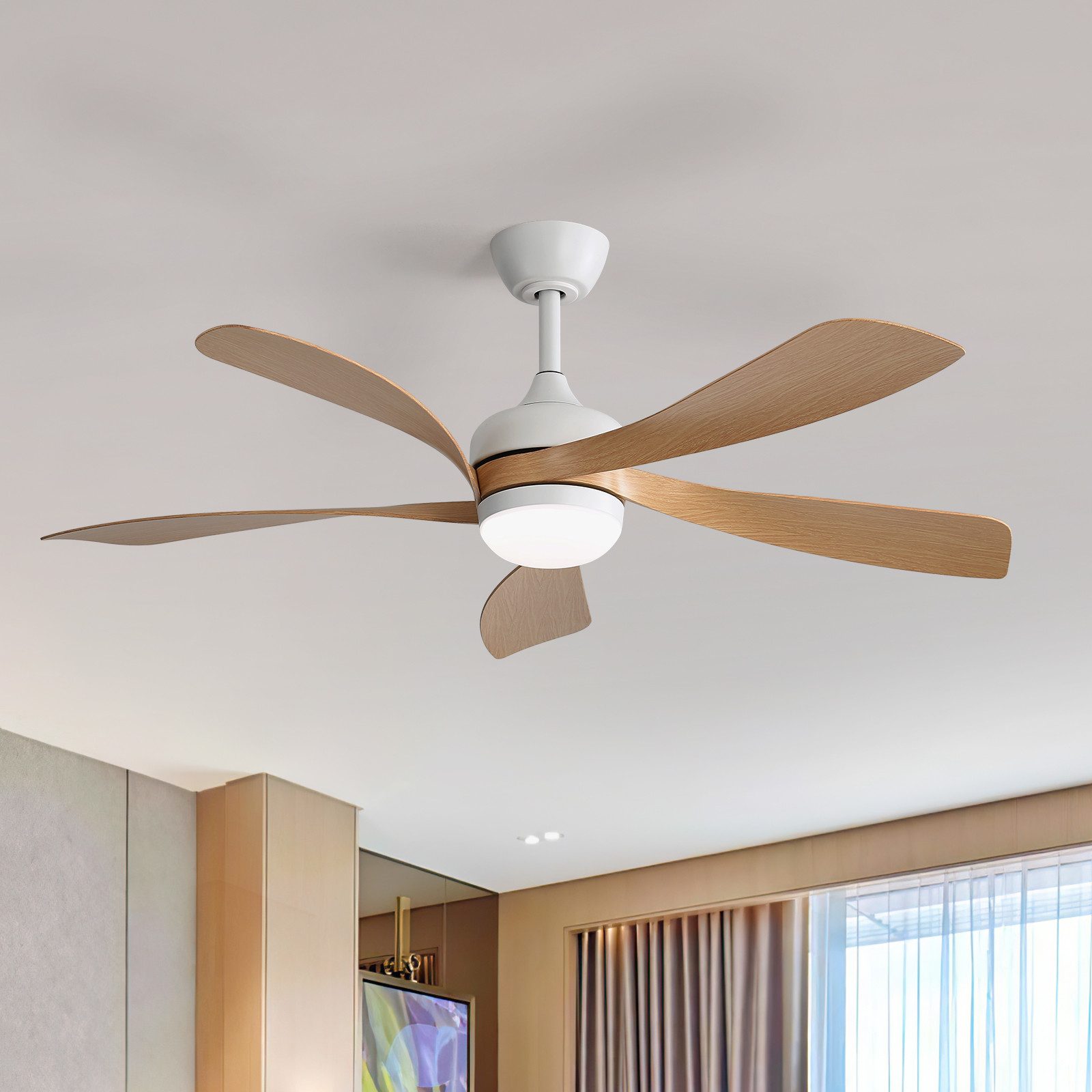 Sofucor Deckenventilator mit LED-Licht – 106,5 cm, fünf ABS-Flügel, leiser Gleichstrommotor, dimmbare 18-W-LED (3 Farben & Speicher), Timer 1/4/8 h