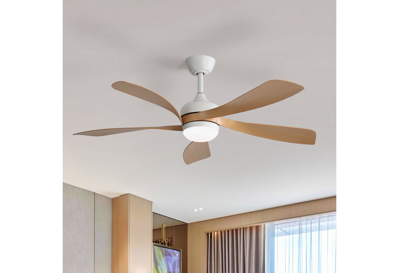 Sofucor Deckenventilator mit LED-Licht – 106,5 cm, fünf ABS-Flügel, leiser Gleichstrommotor, dimmbare 18-W-LED (3 Farben & Speicher), Timer 1/4/8 h