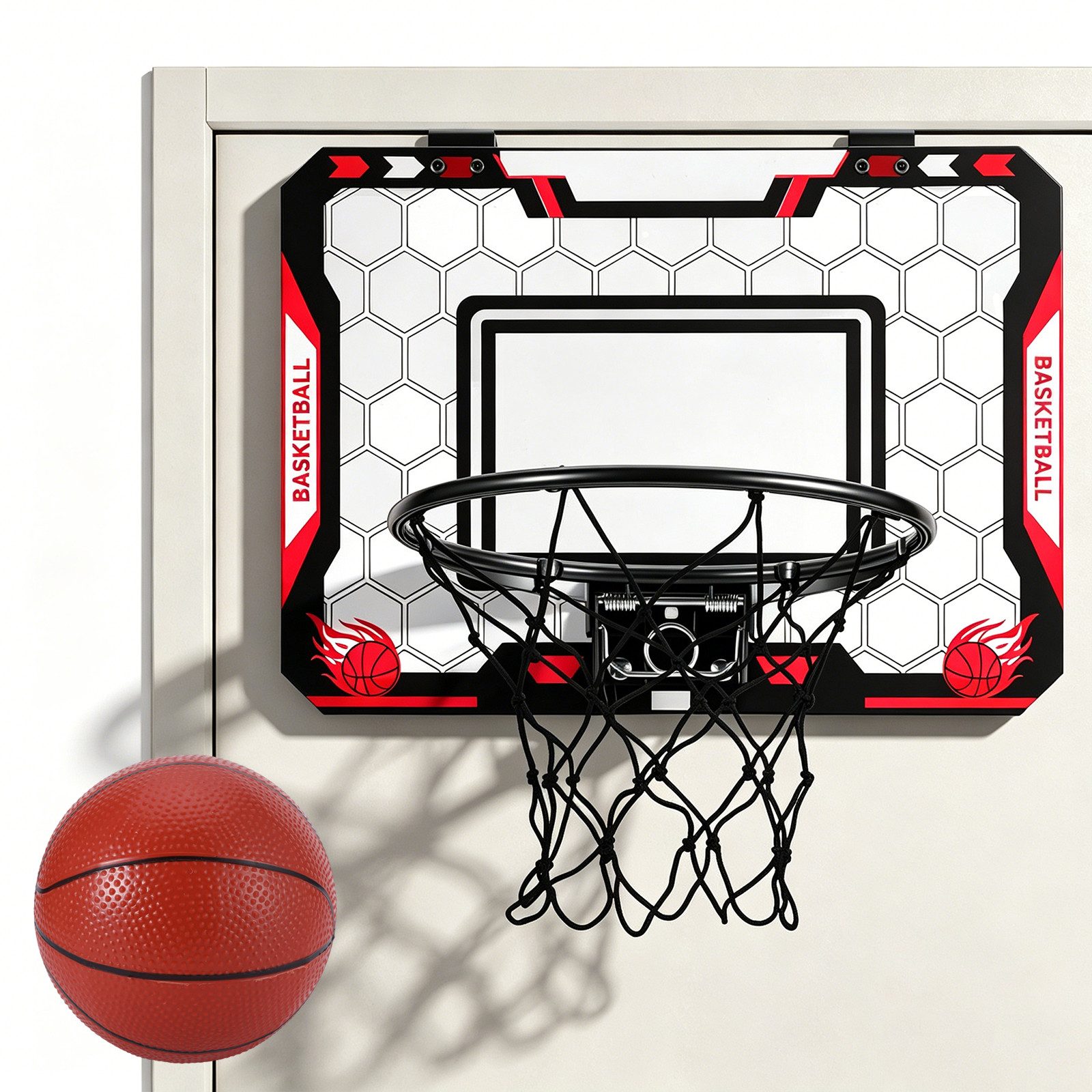 LEMLIT Basketballkorb Mini Basketballkorb für die Tür, mit Basketball und Luftpumpe (1er Set, 1-St., 40 x 30 cm), Indoor Basketball Set für Kinder, klappbarer Ring, Schwarz Rot