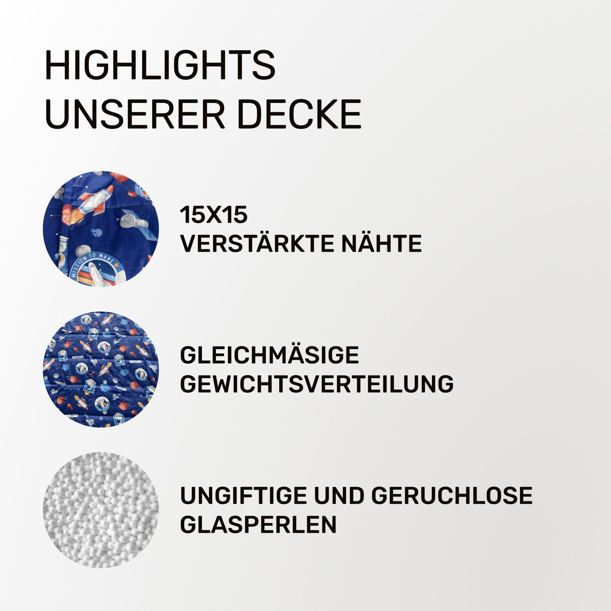 Dailydream Gewichtsdecke für Kinder, beschwerte Decke, Baumwolle oder Fleece, Füllung: Glasperlen, Gleichmäßige Gewichtsverteilung, doppelte Nähte, Handwäsche möglich
