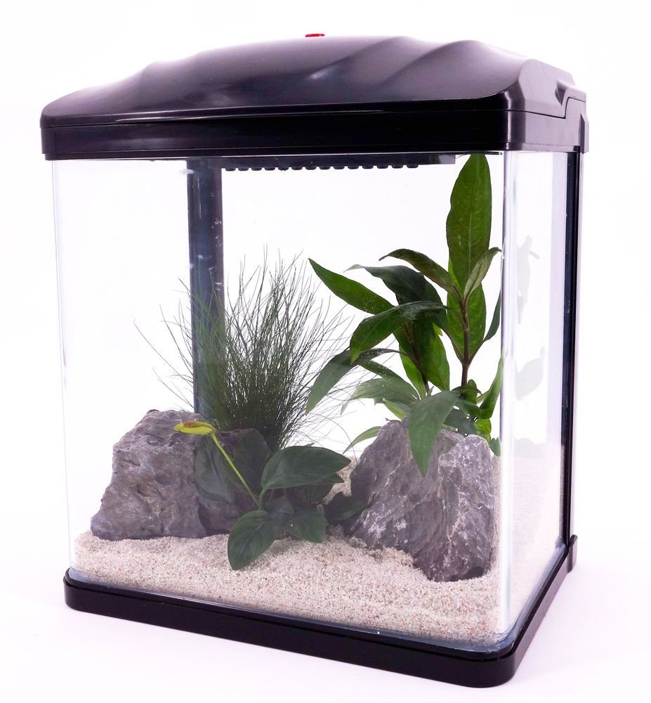 Aquaone Aquarium AquaOne Aquarium Komplettset LED mit Pumpe HR-230 schwarz I Kleines Nanoaquarium 7 Liter I Mini Nano Becken Set für Fische und Garnelen
