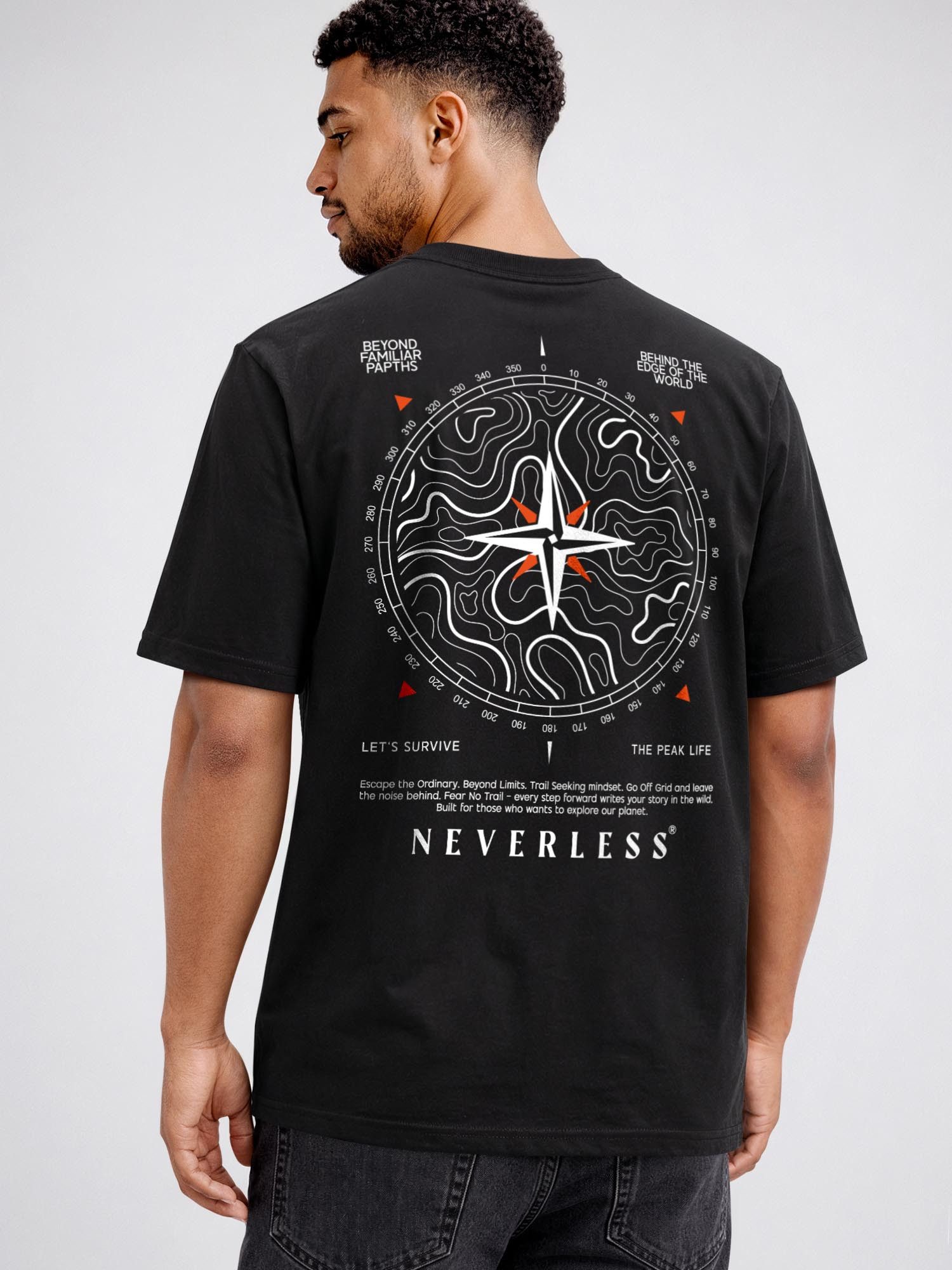 Neverless Oversize-Shirt Herren T-Shirt - Compass - Printshirt Relaxed Fit Sommer Fashion mit Print – Bild 2 von 5
