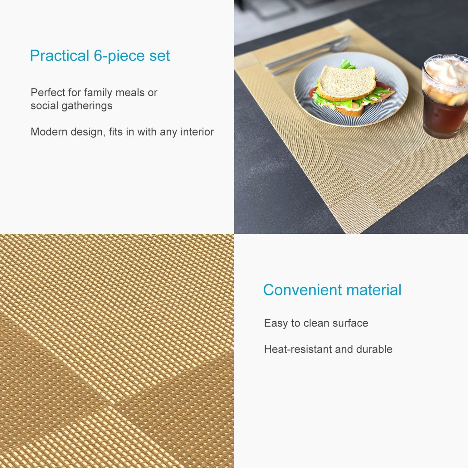 Intirilife Platzset, (Set, 6-St., 6x Platzset), Tischset Tischmatte Untersetzer abwischbar hitzebeständig