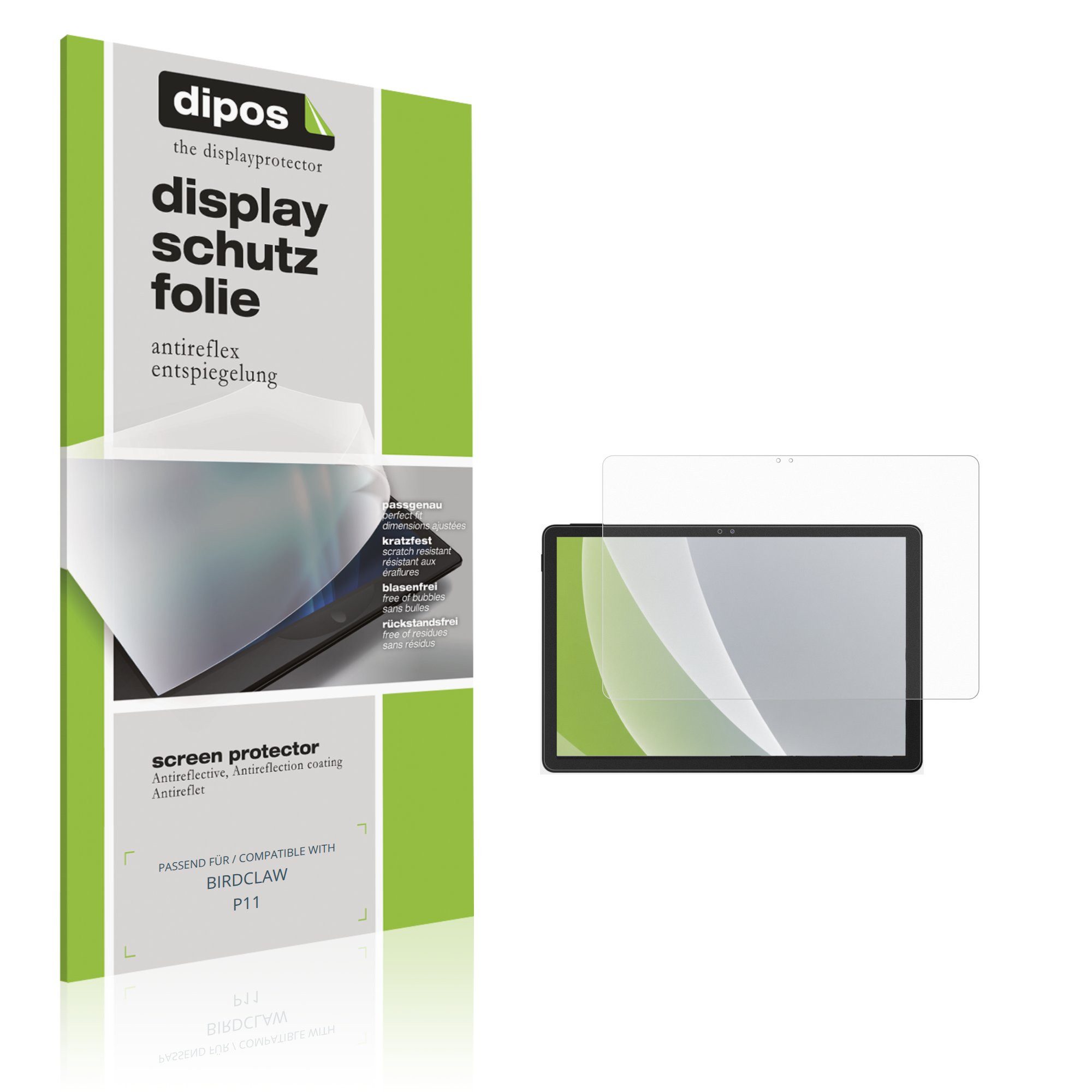 dipos Displayschutzfolie Schutzfolie für BIRDCLAW P11, 2 Stück, Displayschutz Schutz Folie Made in Germany