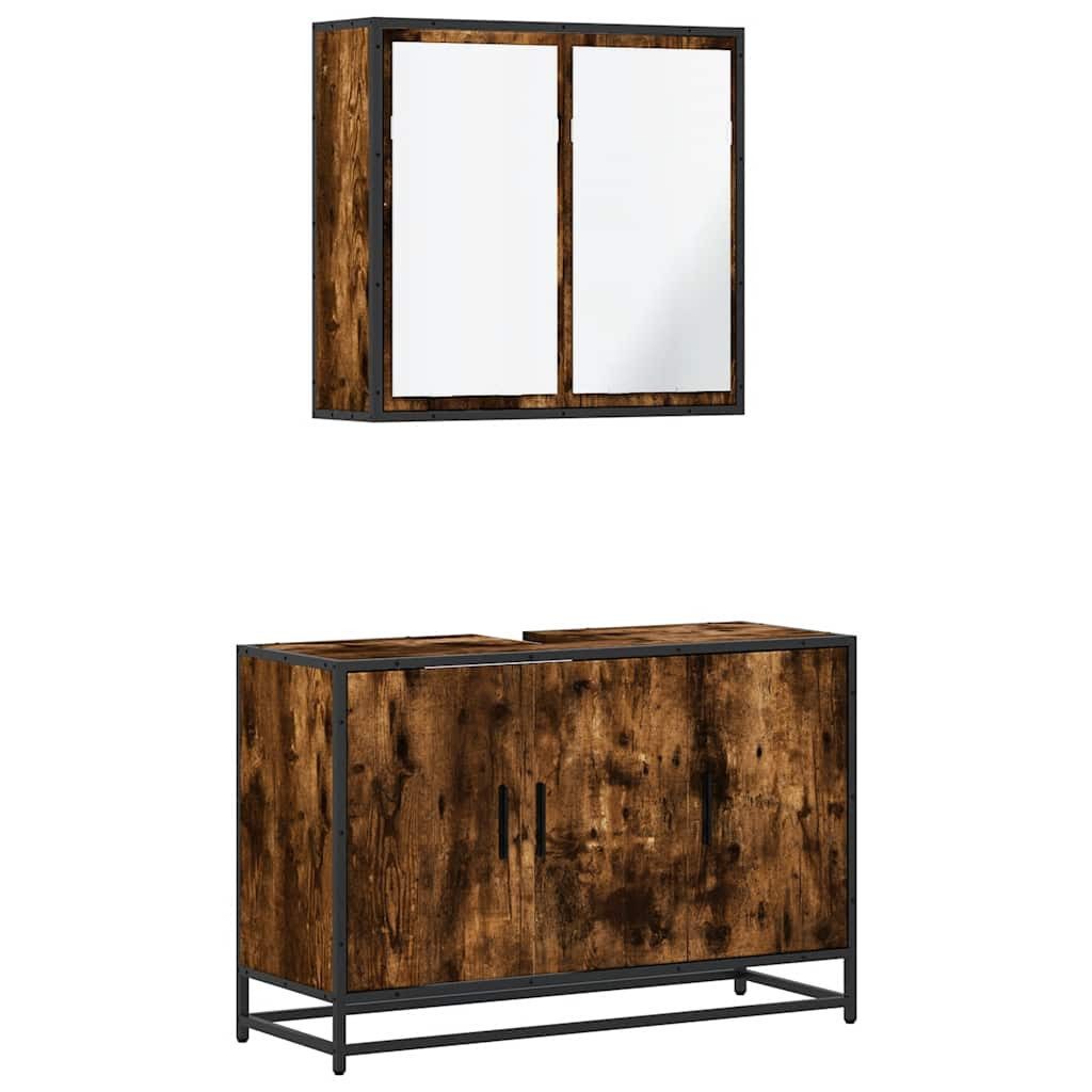 Badezimmer-Set 2-tlg. Badmöbel-Set Räuchereiche Holzwerkstoff