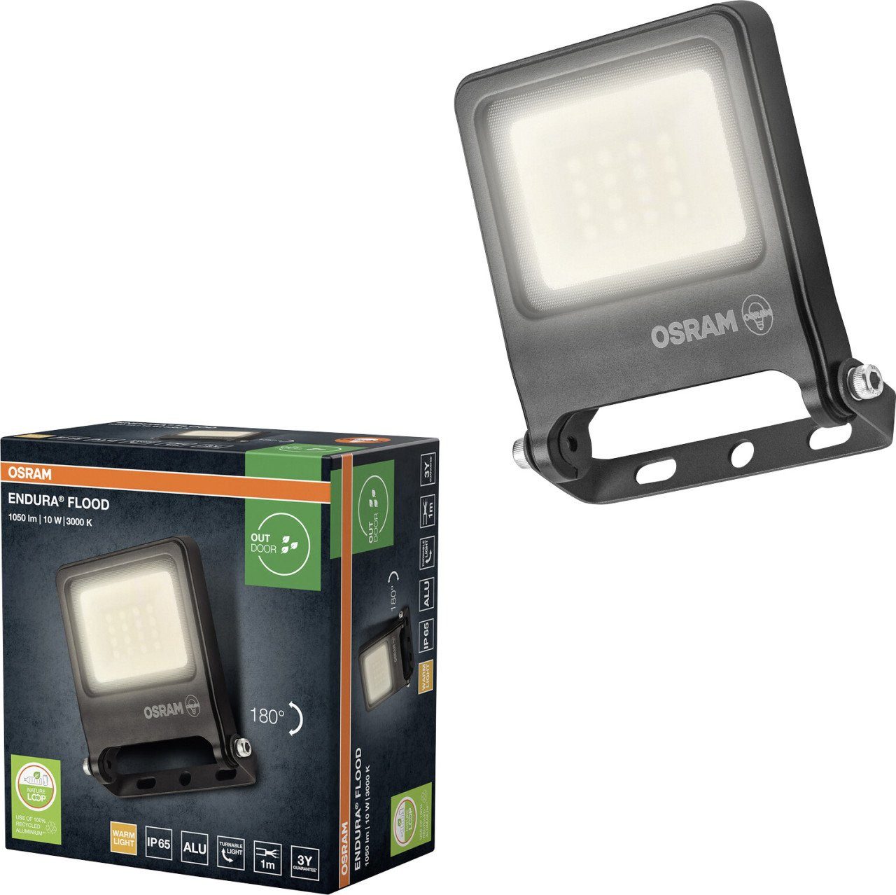 Osram Außen-Wandleuchte Osram Außenleuchte Endura Flood 10W PCR dunkelgrau, Inkl. Leuchtmittel, Nicht dimmbar ohne Bewegungsmelder