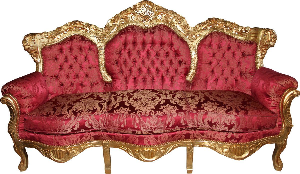 Casa Padrino 3-Sitzer Barock 3er Sofa Lord Bordeauxrot / Gold 184 x 81 x H. 125 cm - Handgefertigtes Wohnzimmer Sofa mit elegantem Muster - Barock Möbel