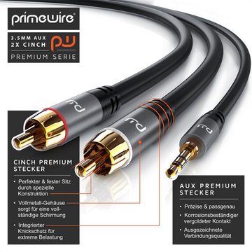 Primewire Audio-Kabel, RCA, AUX, Cinch, 3,5-mm-Klinke (200 cm), Stereo HiFi Audio-Adapter mehrfach geschirmt - 2m