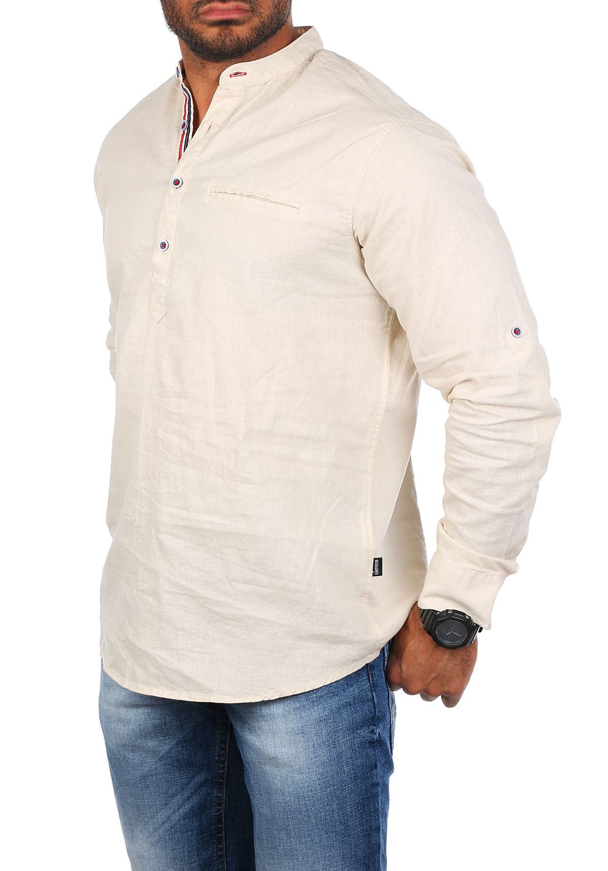 CARISMA Langarmhemd Stehkragen Tunika Baumwoll Leinen Mix legere 8443 Regul günstig online kaufen