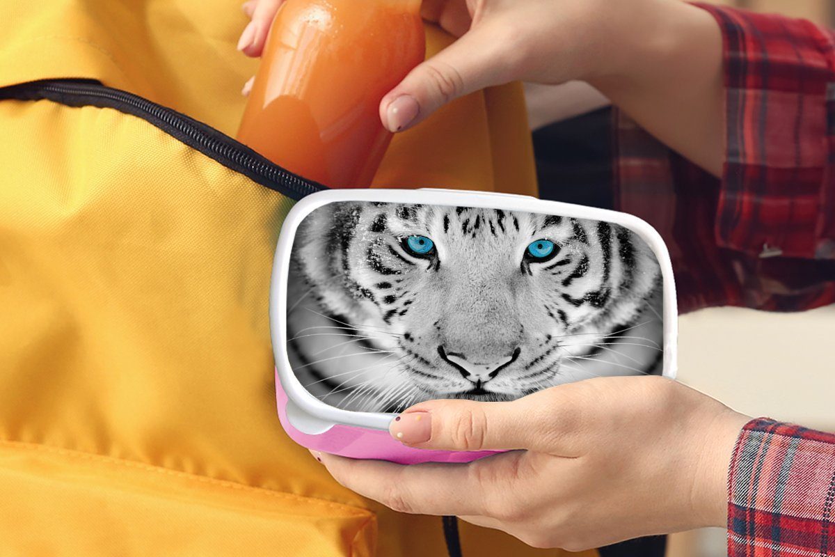 Snackbox, (2-tlg), MuchoWow Brotdose Nase, - Erwachsene, für Kunststoff, Lunchbox - Kunststoff Brotbox Mädchen, Kinder, Kopf rosa Tiger