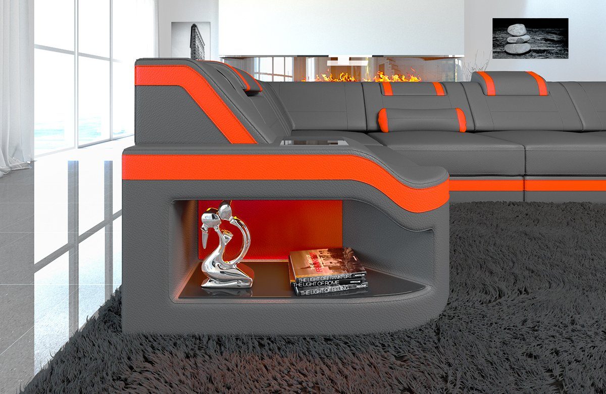 Sofa Dreams Wohnlandschaft Ledercouch Sofa Leder Padua U Form Ledersofa, Couch, mit LED, wahlweise mit Bettfunktion als Schlafsofa, Designersofa