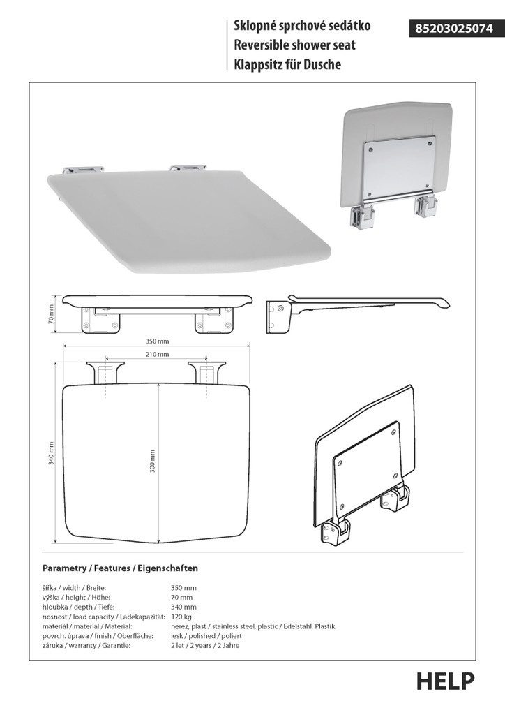 BRILLANTBAD® Duschhocker BELP Duschklappsitz Edelstahl poliert Kunststoff Weiß Bad >> Bohren