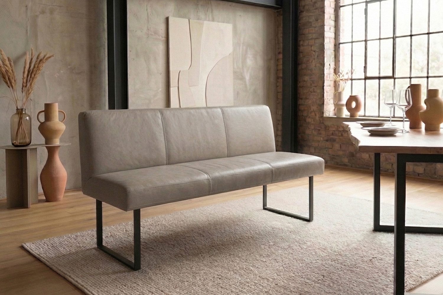 KAWOLA Sitzbank ELEEN Esszimmerbank Leder pigmentiert – modernes Design, 143 cm Breite, hoher Sitzkomfort, Metallgestell schwarz