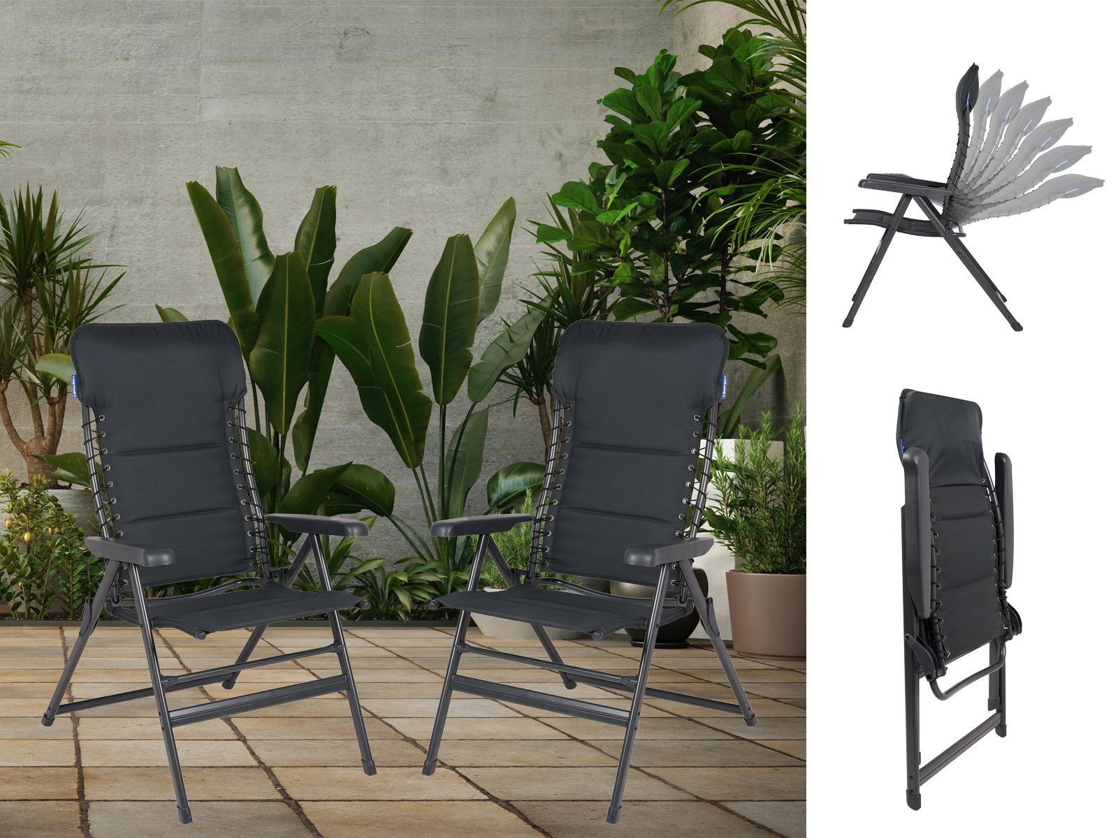 Campart Campingstuhl (2 St), 2er SET Hochlehner klappbarer Campingsessel bequem gepolstert Balkon