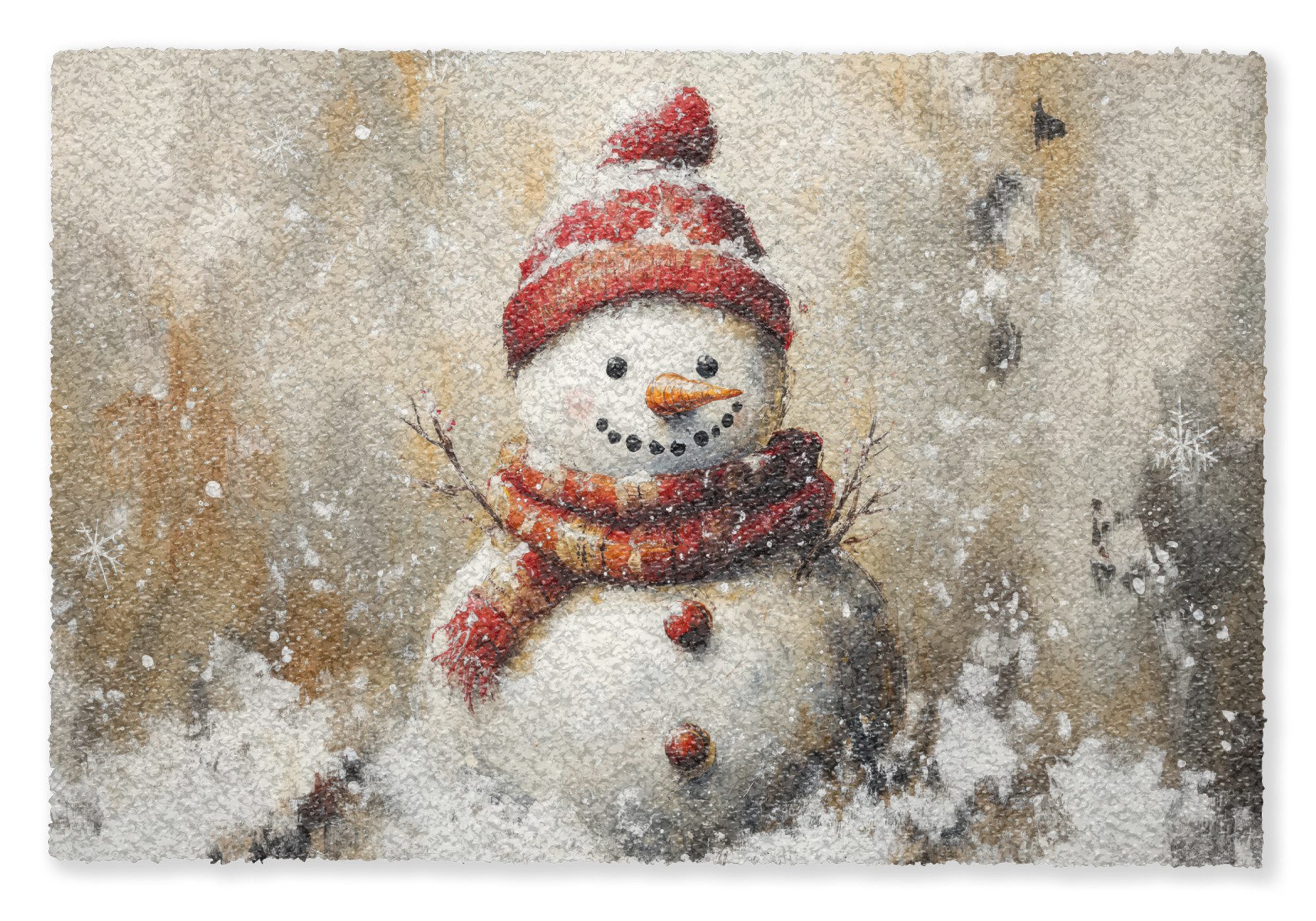 MuchoWow Fußmatte Schneemann - Winter - Schnee - Beige, Rechteckig, innen Schmutzfangmatte, Tür, Schmutzfänger Flur, Teppich, 60x40 cm