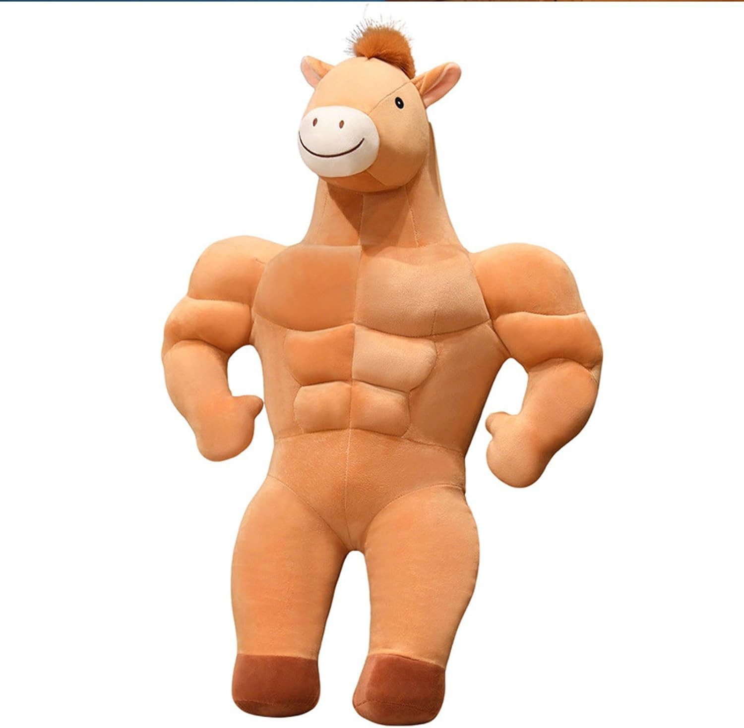 FELIXLEO Kuscheltier-Rassel Muskelpferd Kissen 65cm, Lustiges Pferd, Geschenk & Kuschelfreund