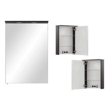 Lomadox Badmöbel-Set SARAY-80, (Spar-Set, 4-St), schwarz Badezimmer Schränke Spiegelschrank mit Beleuchtung