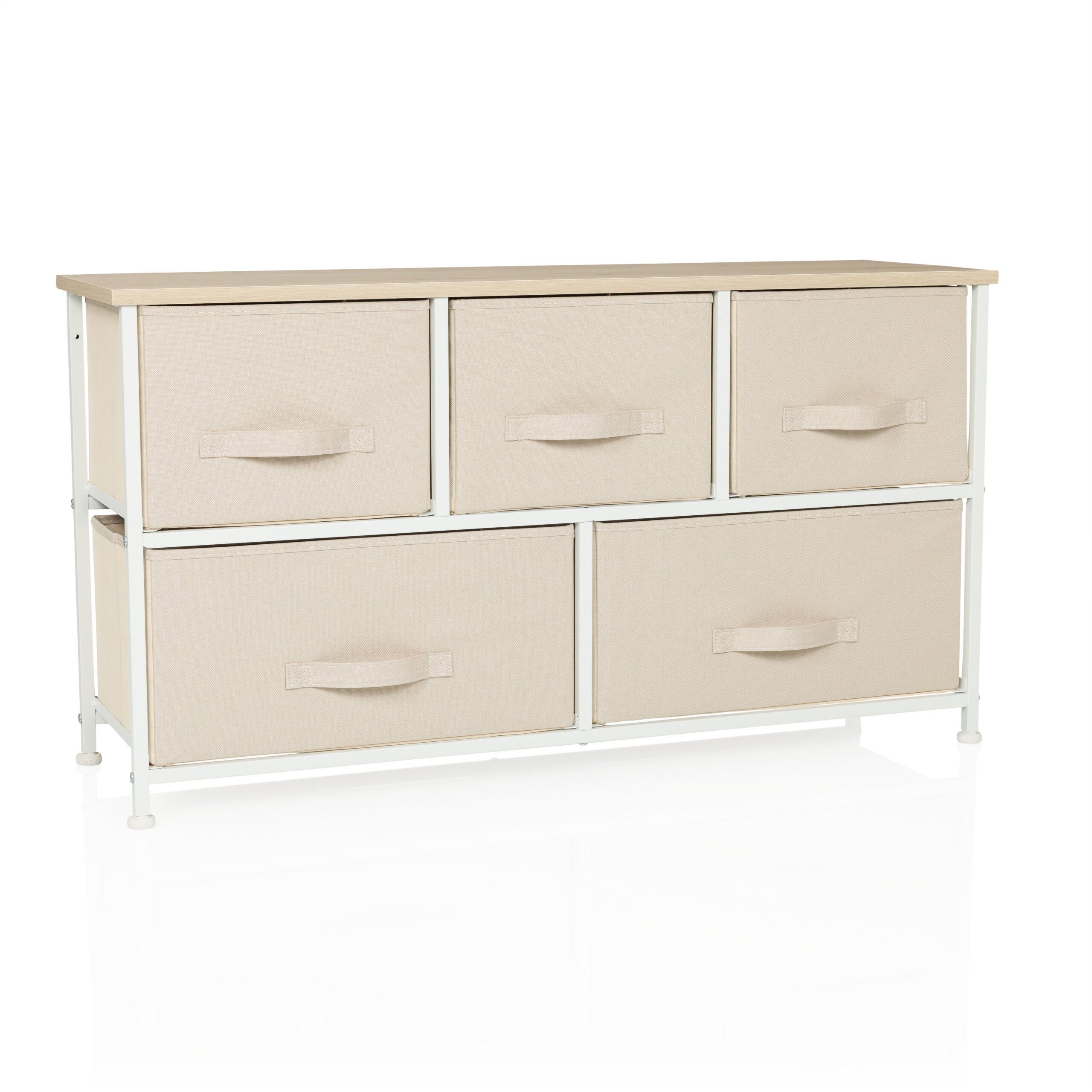 hjh LIVING Kommode FOLDAR Sideboard H/B/T: 55.0 x 100.0 x 30.0 cm, Schubladenkommode mit 5 Stoff-Schubladen, Metall-Gestell, Sideboard