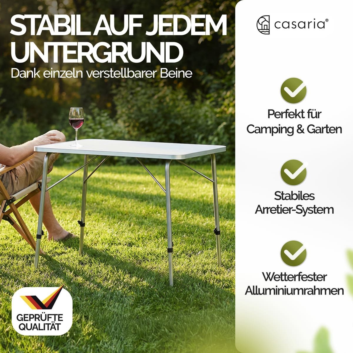 Casaria Campingtisch (1-St), Klappbar Höhenverstellbar 80x55cm Camping Klapptisch Faltbar Leicht