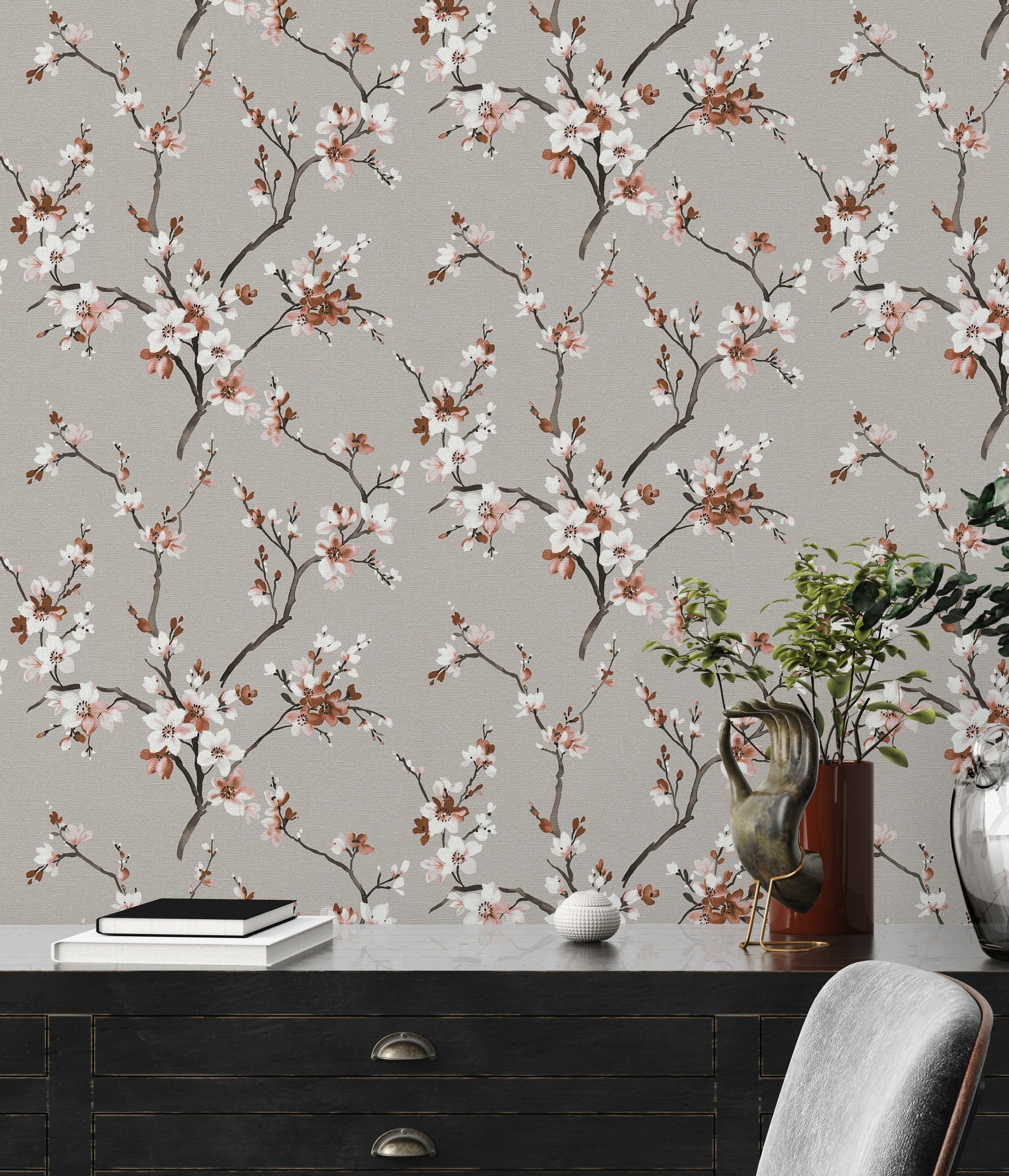 A.S. Création living walls grau/braun floral, Tapete Vliestapete strukturiert, Lodge, Blumenoptik geblümt, natürlich, Desert