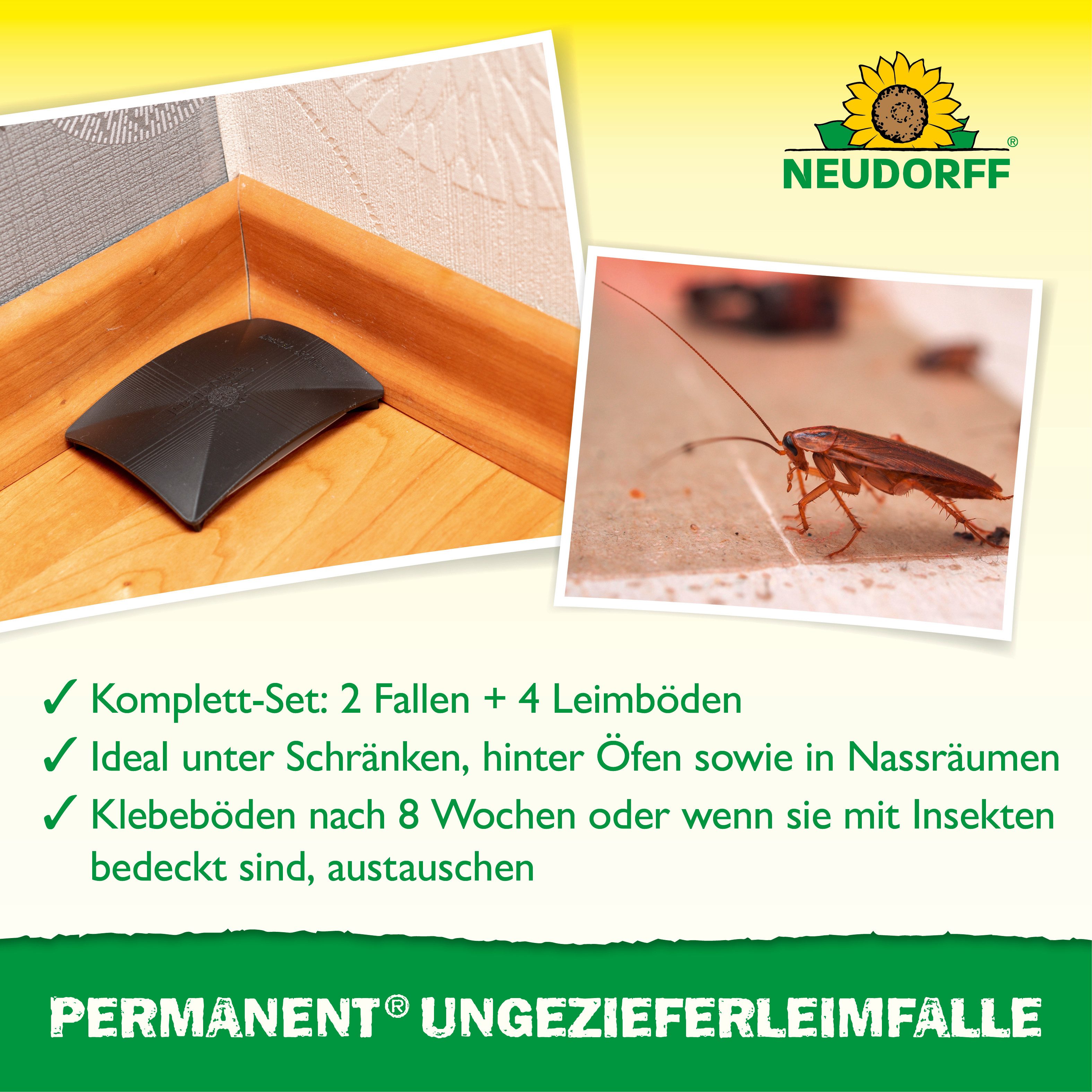 Neudorff Klebefalle Permanent UngezieferLeimFalle 2 Stk., Nachfüllbare Leimfalle ohne Insektizide für Innenräume – Bild 3 von 5