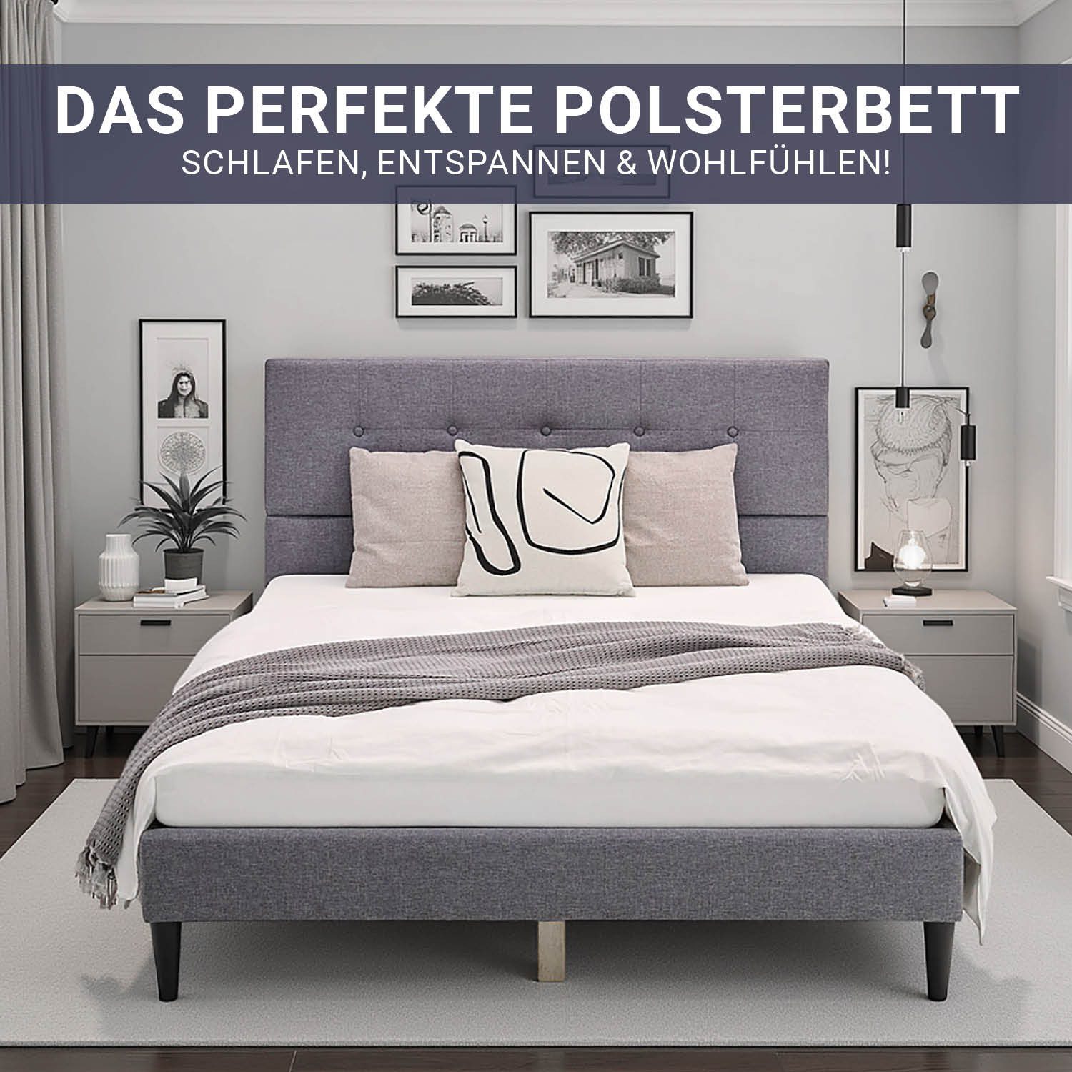 Homestyle4u Polsterbett 120x200 Doppelbett Bettgestell mit Kopfteil gestepp günstig online kaufen