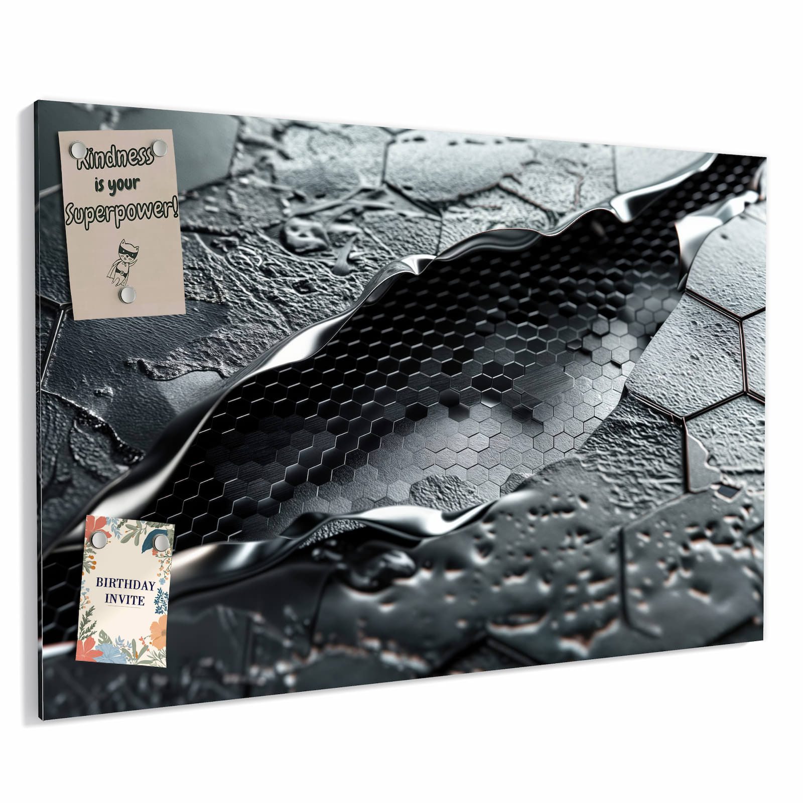 Primedeco Magnettafel Waben in Metall – Magnetwand & Memoboard aus Metall, (Komplett-Set, 1-tlg., Inklusive 4 Magnete und 2 Boardmarker (weiß & schwarz), magnetisch & beschreibbar