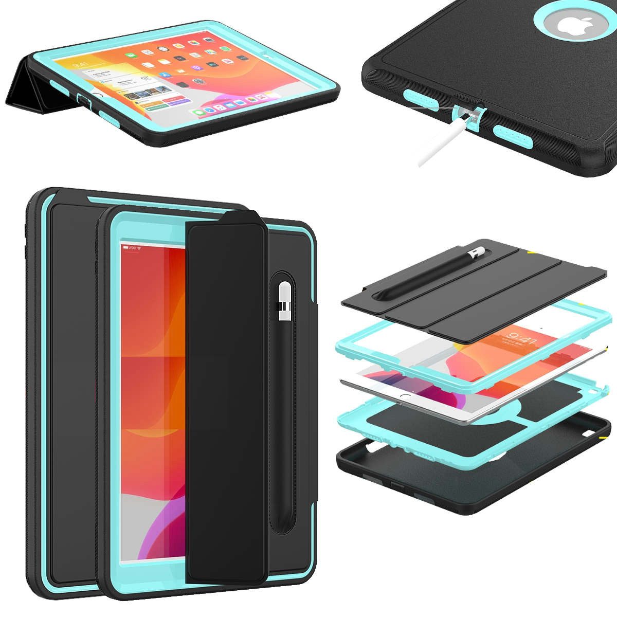 Wigento Tablet-Hülle Für Apple iPad 10.2 Zoll 2019 / 2020 / 2021 7. / 8. / 9. Generation aufstellbare Outdoor Hybrid Wake UP mit Stift Öffnung Tablet Tasche Etuis Cover Case Schutz Robust Neu