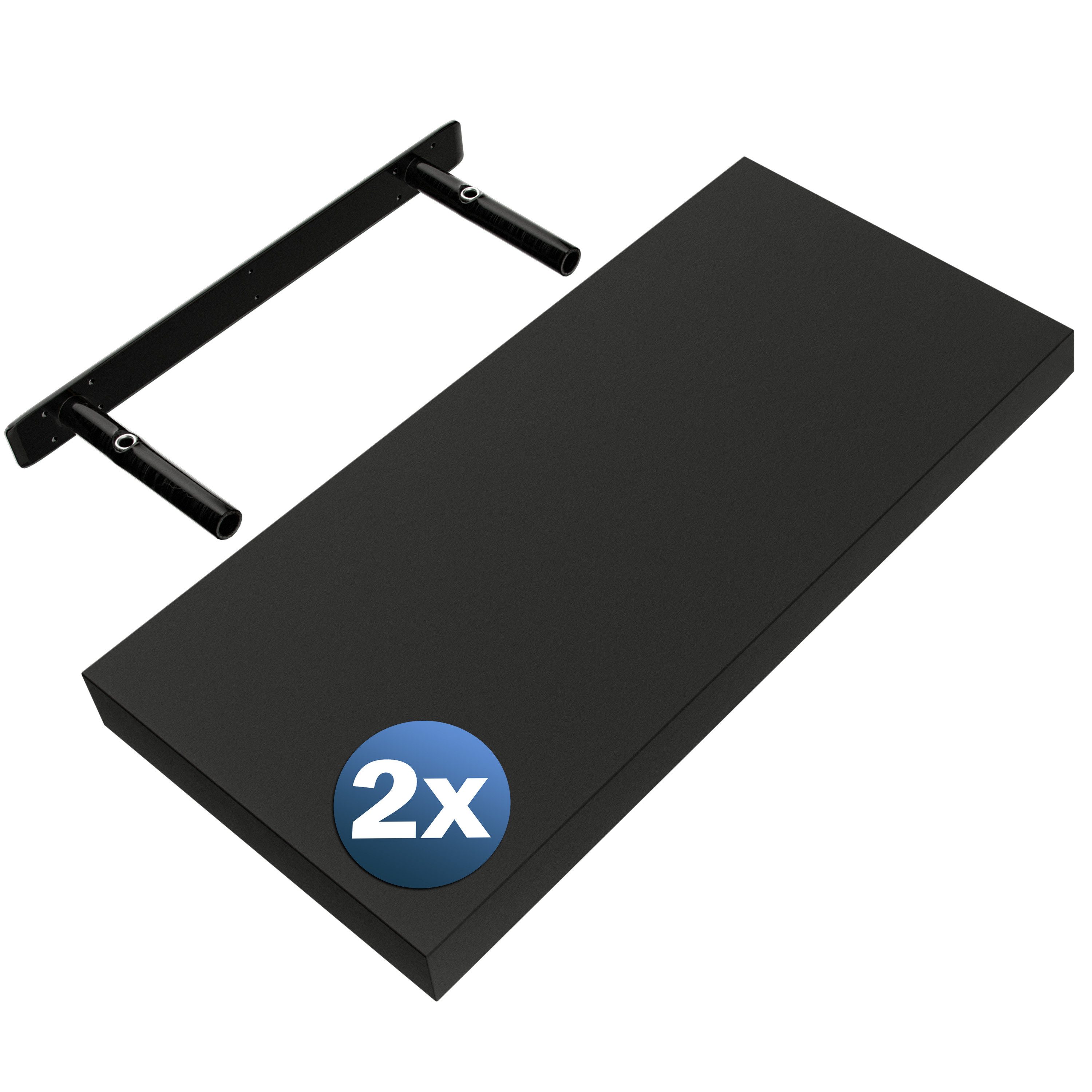 Casaria Wandregal, Schwarz Hängeregal mit Halterung 15kg Tragkraft Küche Matt 50cm