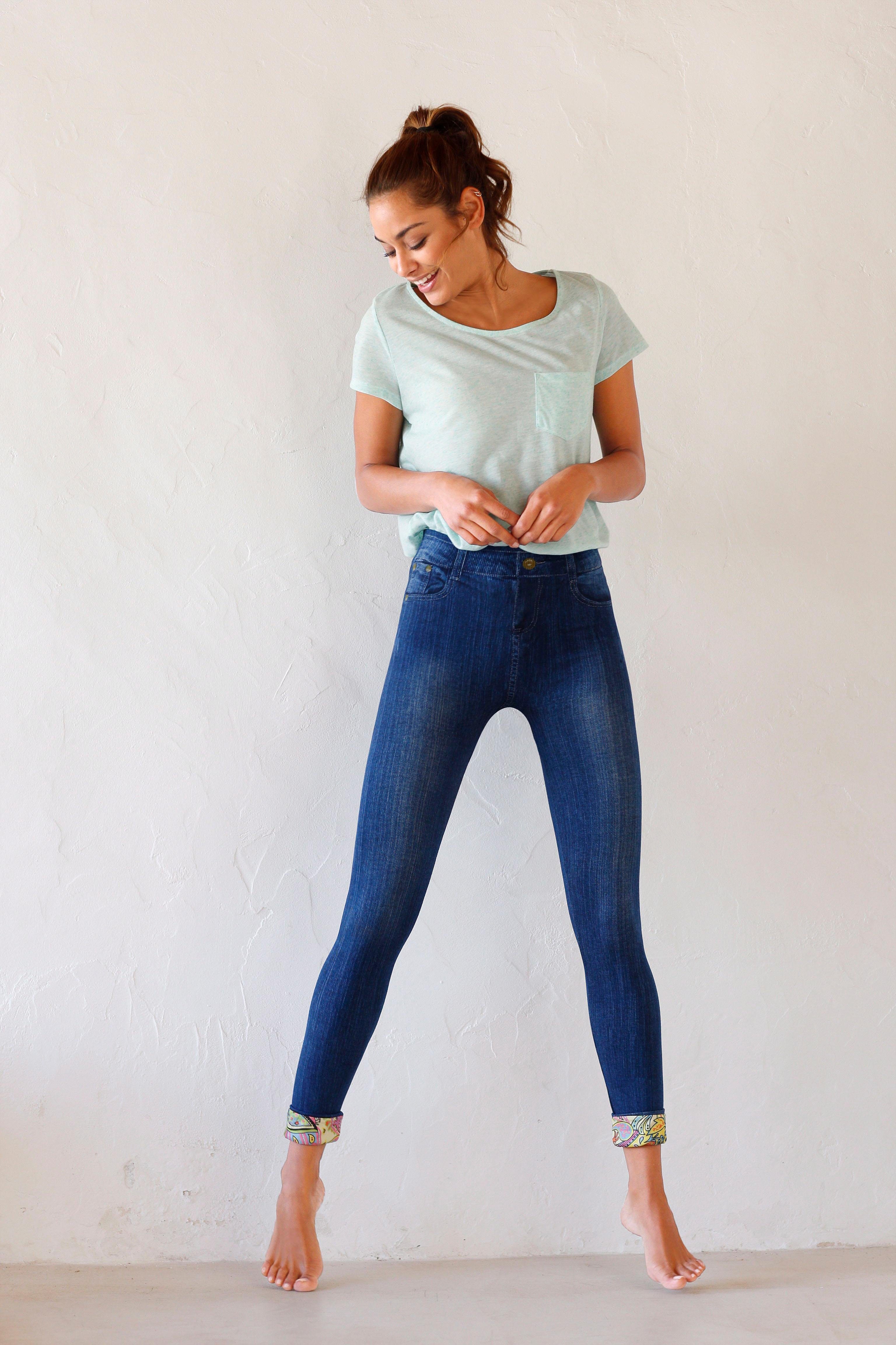 Buffalo Jeansleggings in Denim-Look mit bunten Umschlagbündchen, Jeggings
