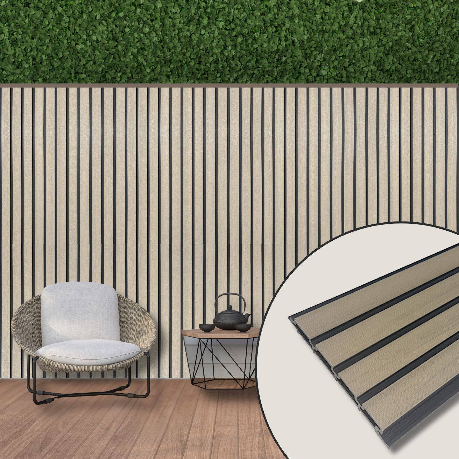 WPC Profi Wanddekoobjekt Fassadenverkleidung Komplettbausatz Rhombus Wandverkleidung sandbeige (Musterstück 15 cm)