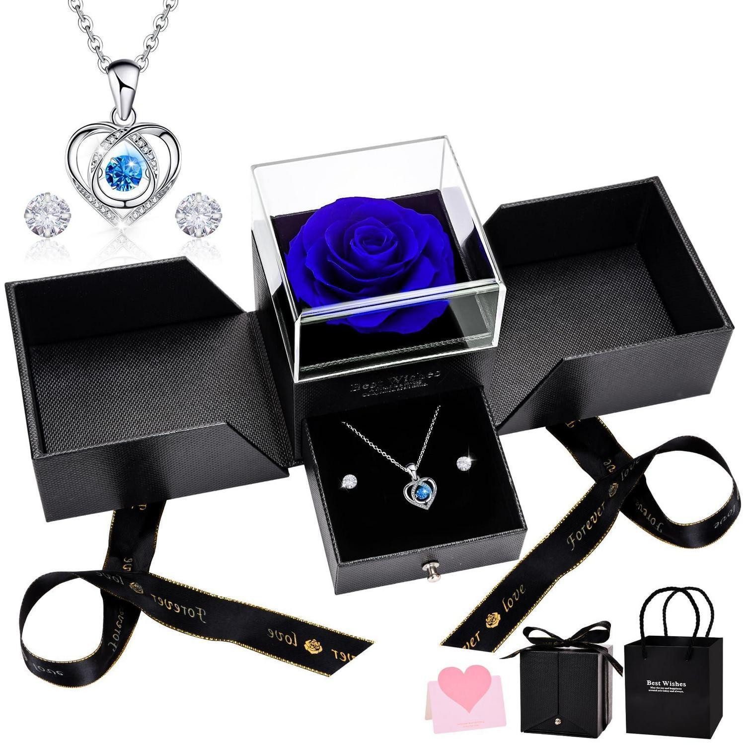 LuxusKollektion Ohrring und Ketten Set Ewige Rose mit Schmuckset