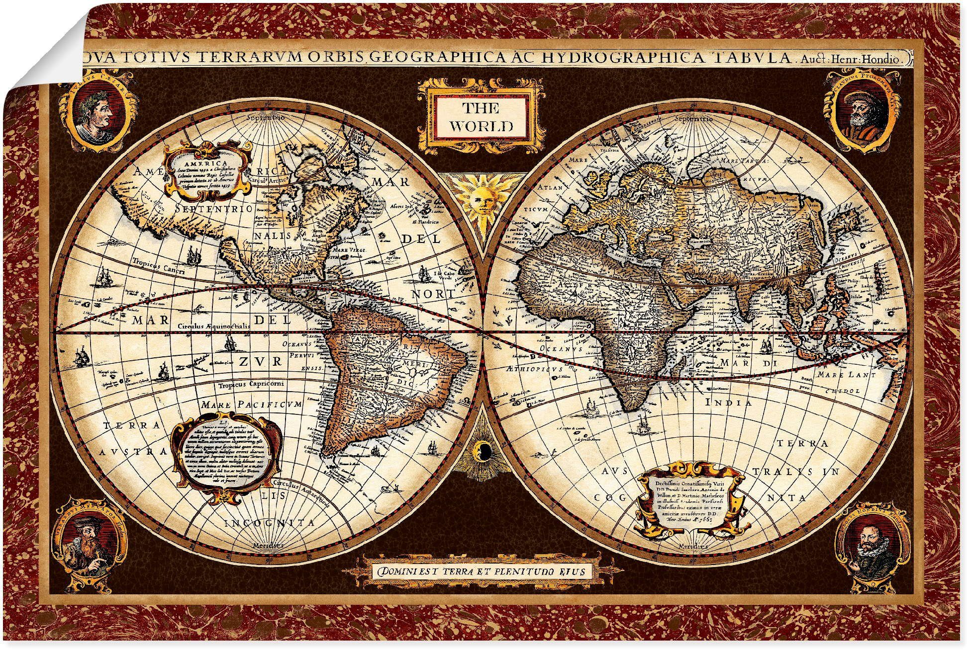 Artland Wandbild Weltkarte, Landkarten Aufhängen Leinwandbild, Fertig Wandaufkleber (1 zum Montag in für oder St), einfache Größen, versch. Alubild, Poster als