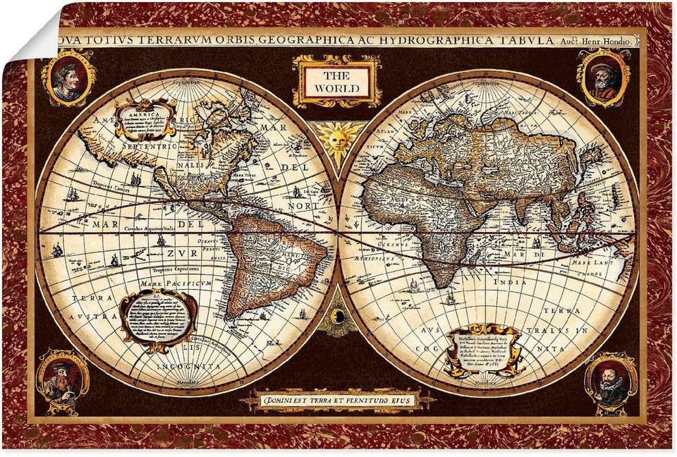 Artland Wandbild Weltkarte, Landkarten (1 St), als Alubild, Leinwandbild,  Wandaufkleber oder Poster in versch. Größen, Fertig zum Aufhängen für  einfache Montag