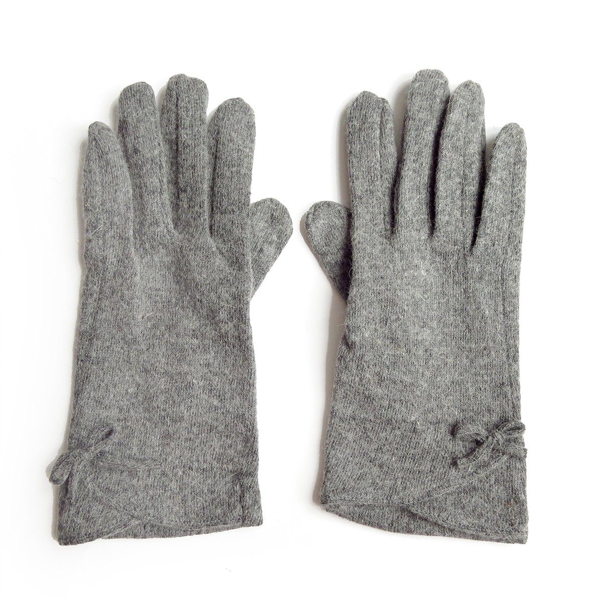 Strickhandschuhe Damenhandschuh mit Zierschleife grau Wolle geschnitten aus Schmaler Originelli Sonia Schmal