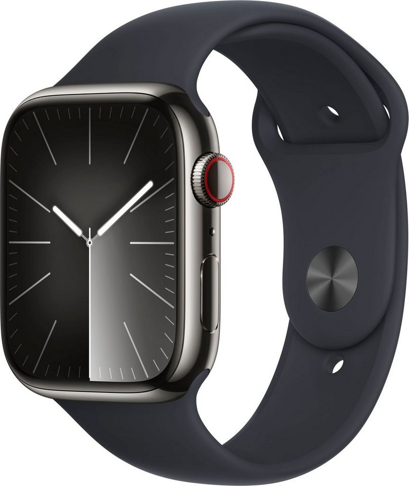 Apple Watch Series 9 GPS + Cellular Stainless Steel 45mm S/M Smartwatch (4,5  cm/1,77 Zoll, Watch OS 10), Sport Band