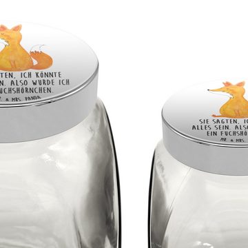 Mr. & Mrs. Panda Vorratsglas L 870ml Einhorn Wunsch - Weiß - Geschenk, Fuchshörnchen, Einhorn Deko, Premium Glas, (1-tlg), Vielseitig einsetzbar
