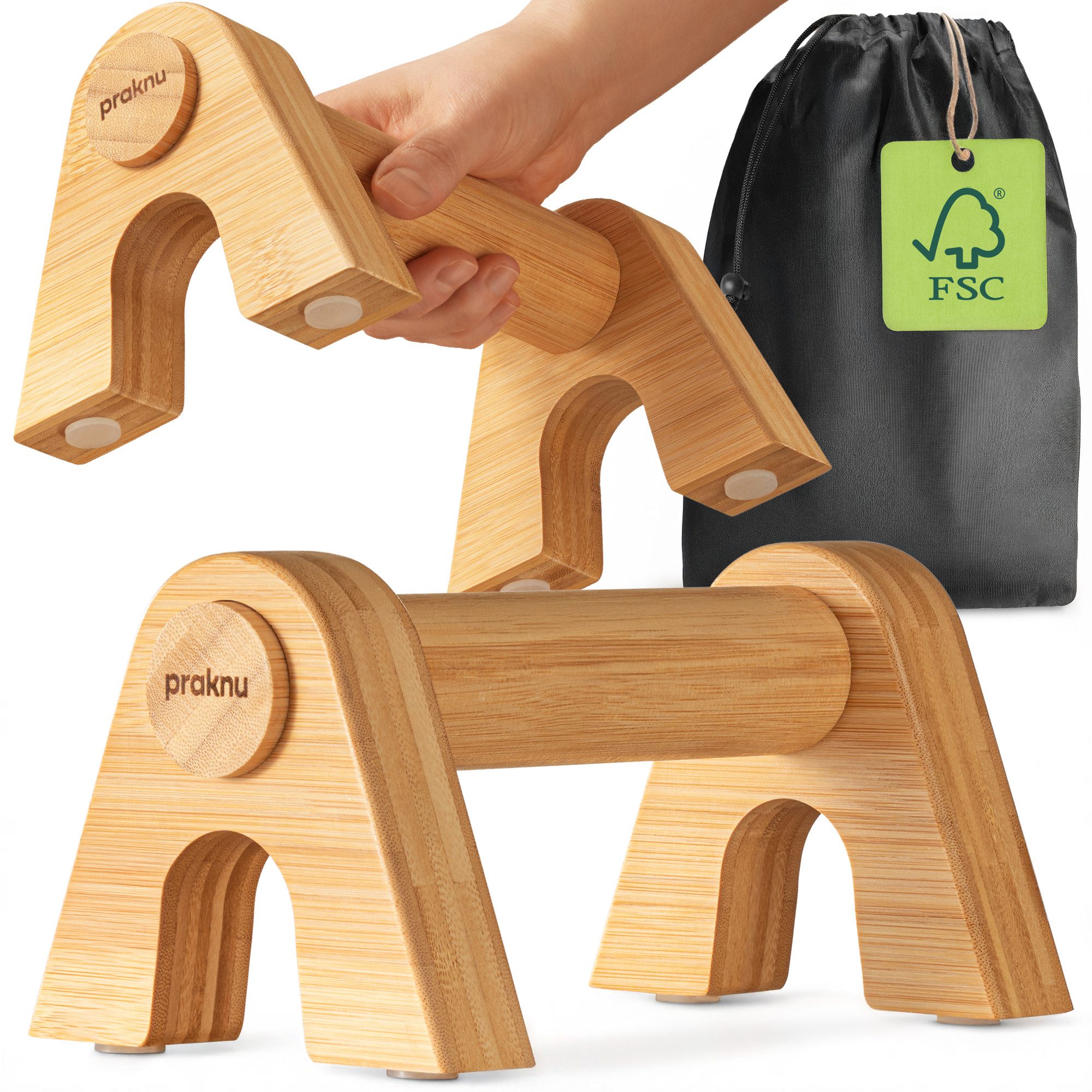 Liegestützgriffe Holz-Parallettes – Rutschfest & Gelenkschonend – Inkl. Tasche