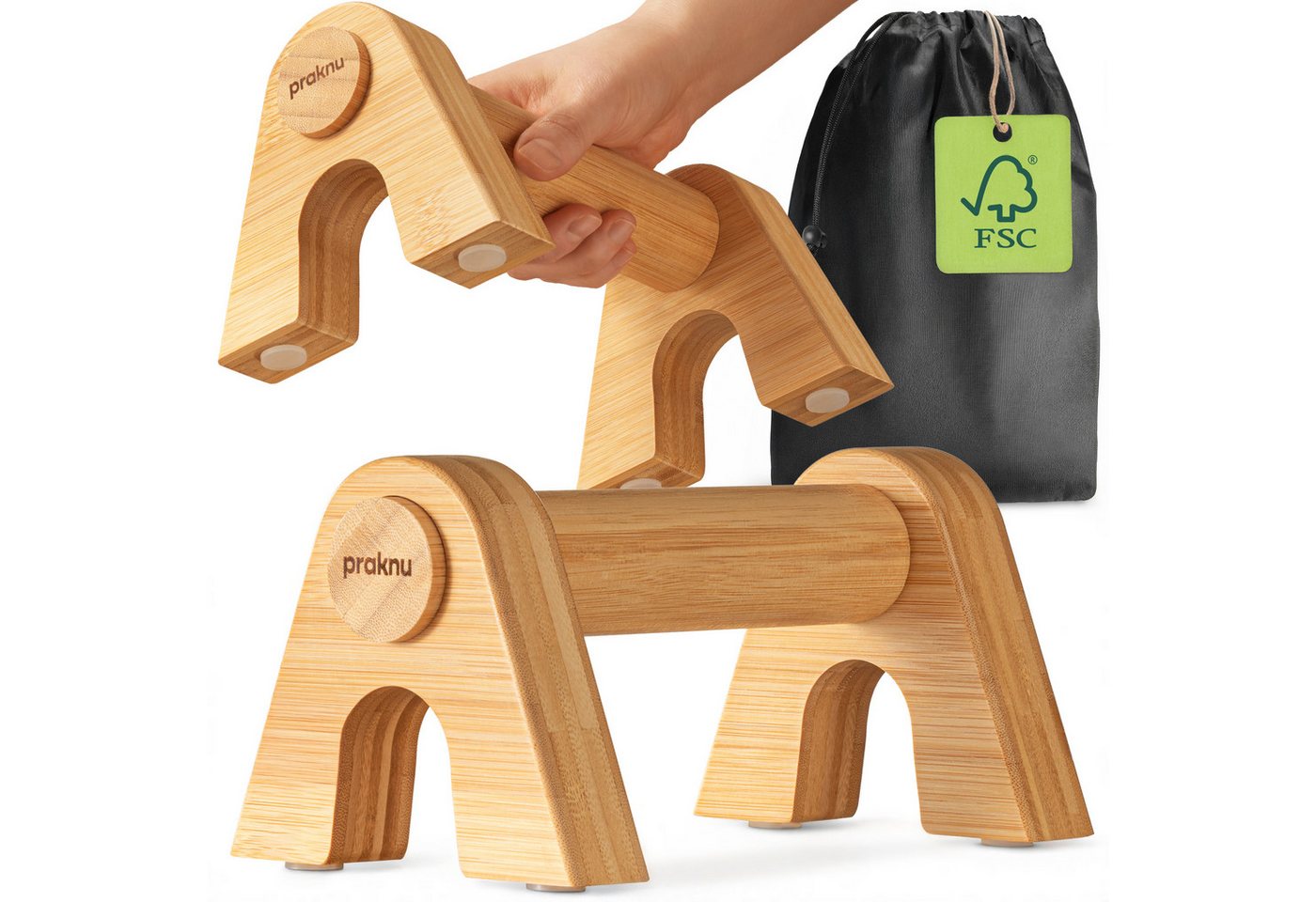 Praknu Liegestützgriffe Liegestützgriffe Holz Push Up Parallettes, ergonomisch & rutschfest
