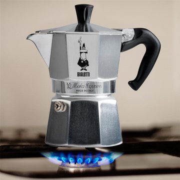 BIALETTI Espressokocher Moka Express 6 Tassen, 0,27l Kaffeekanne, Aluminium, für Gas-, Elektro- und Propan-Campingkocher geeignet Silber