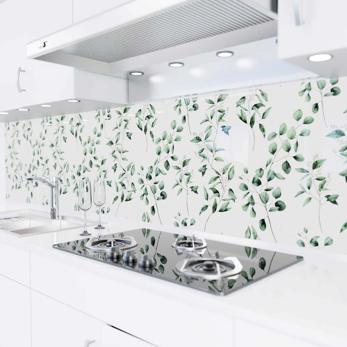versteifte Eucalyptus Spritzschutz selbstklebend Folie Küchenrückwand Glasoptik PET - danario - Küche -