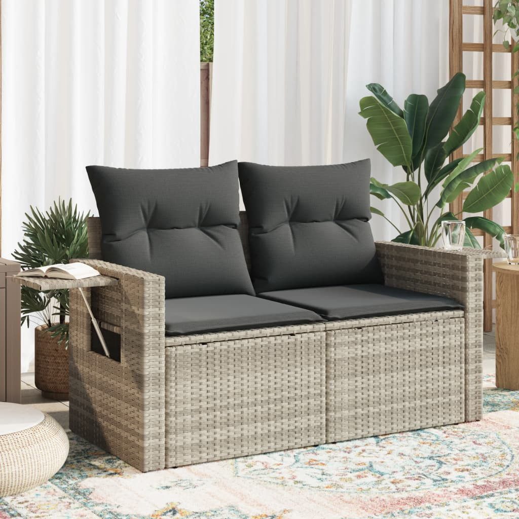 vidaXL Gartenlounge-Set, Gartensofa mit Kissen 2-Sitzer Hellgrau Poly Rattan