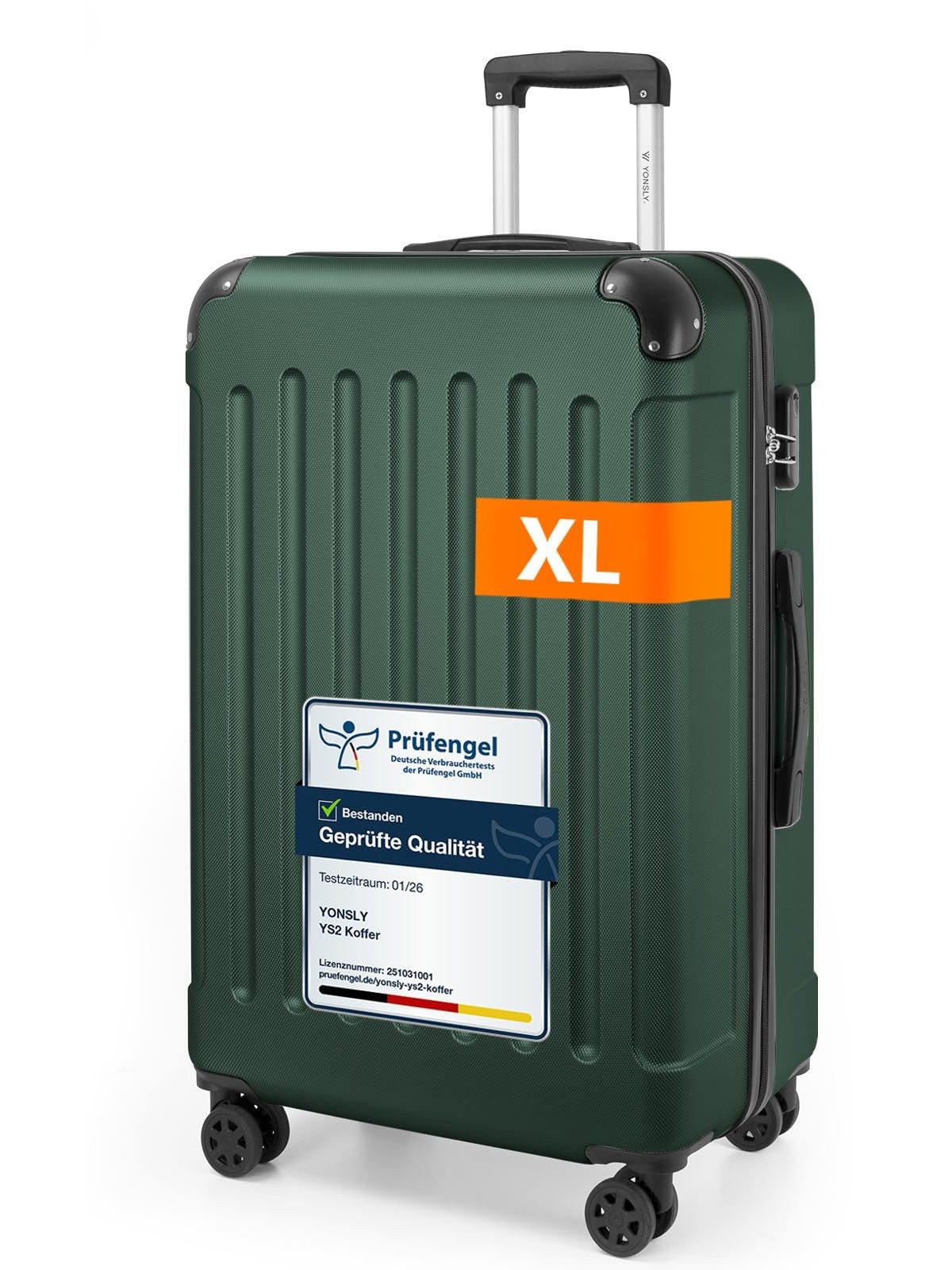 YONSLY Hartschalen-Trolley Hartschalen-Reisekoffer Trolley Rollkoffer in S/M/L/XL Größen, 4 Rollen, mit 360°-Lenkrollen, Zahlenschloss und mehrstufigem Teleskopgriff