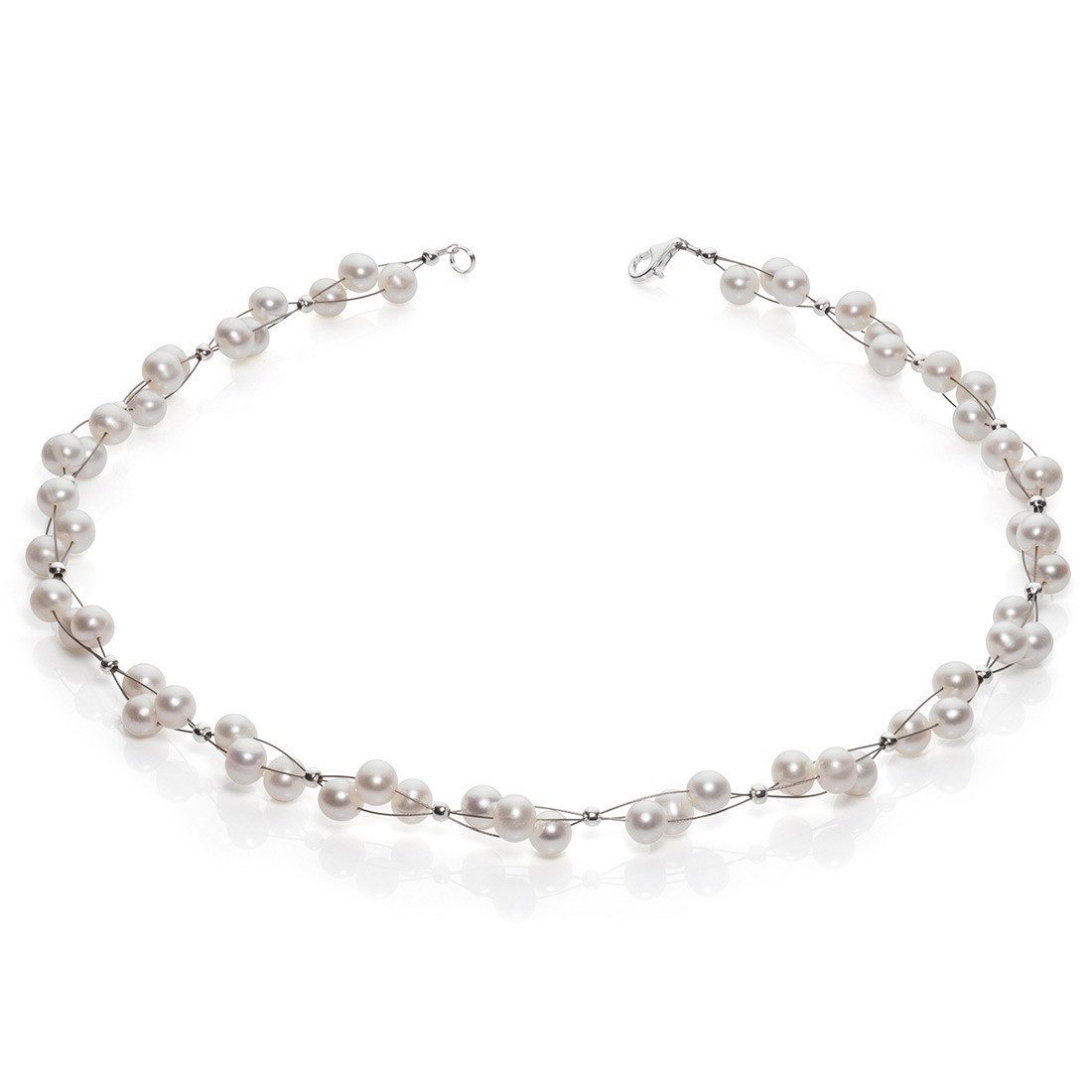 Schmuck Krone Perlenkette Perlenkette, 3-reihig, Silber 925