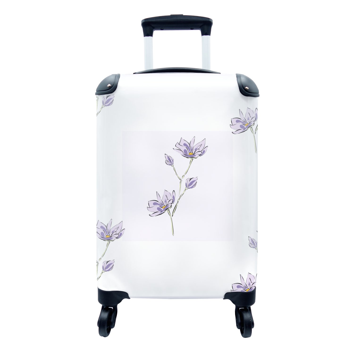 MuchoWow Handgepäckkoffer Blumen - Lila - Muster, 4 Rollen, Reisetasche mit rollen, Handgepäck für Ferien, Trolley, Reisekoffer