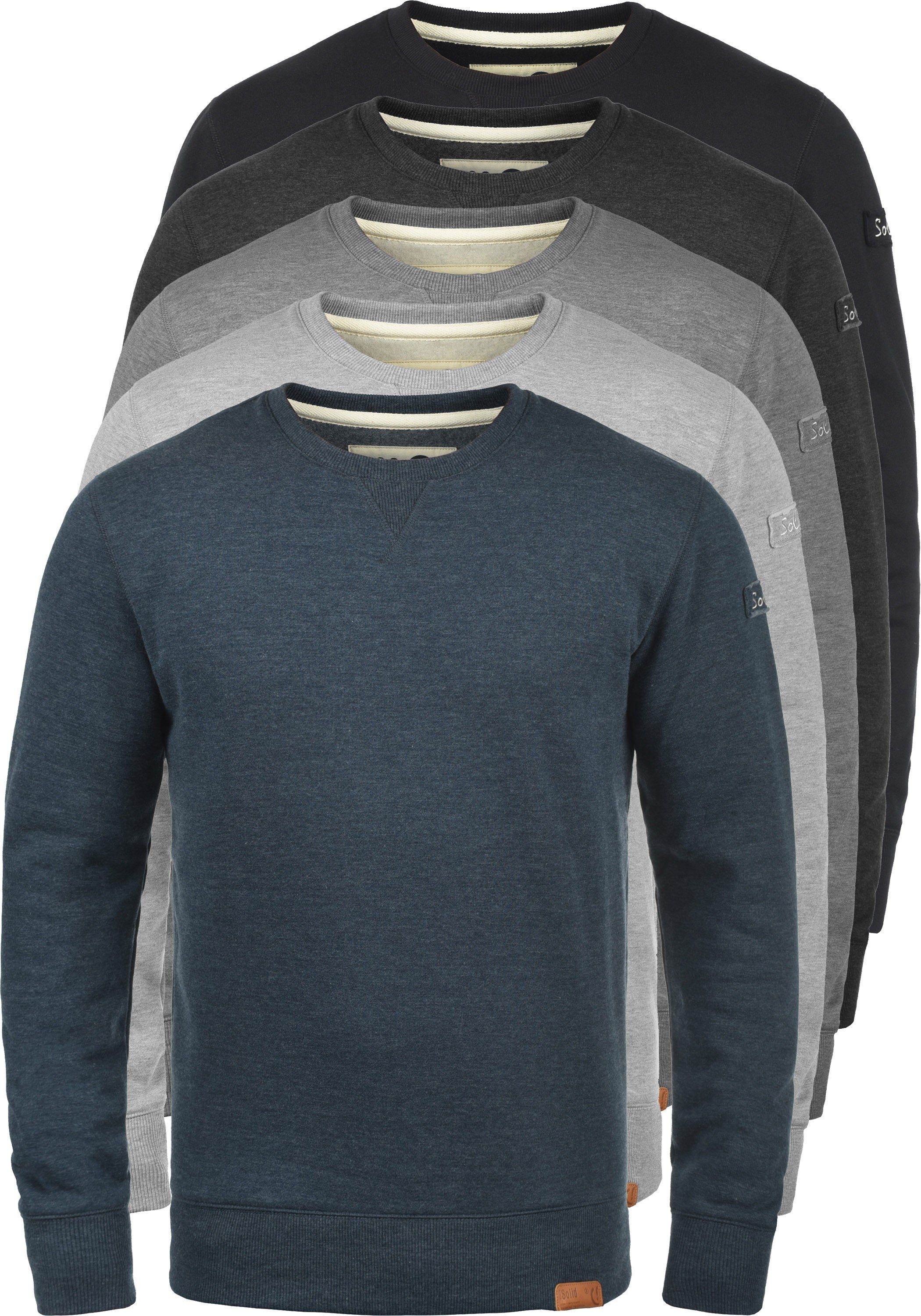Solid Sweatshirt SDTrip O-Neck mit Melange (8236) Sweatpullover Grey Fleece-Innenseite