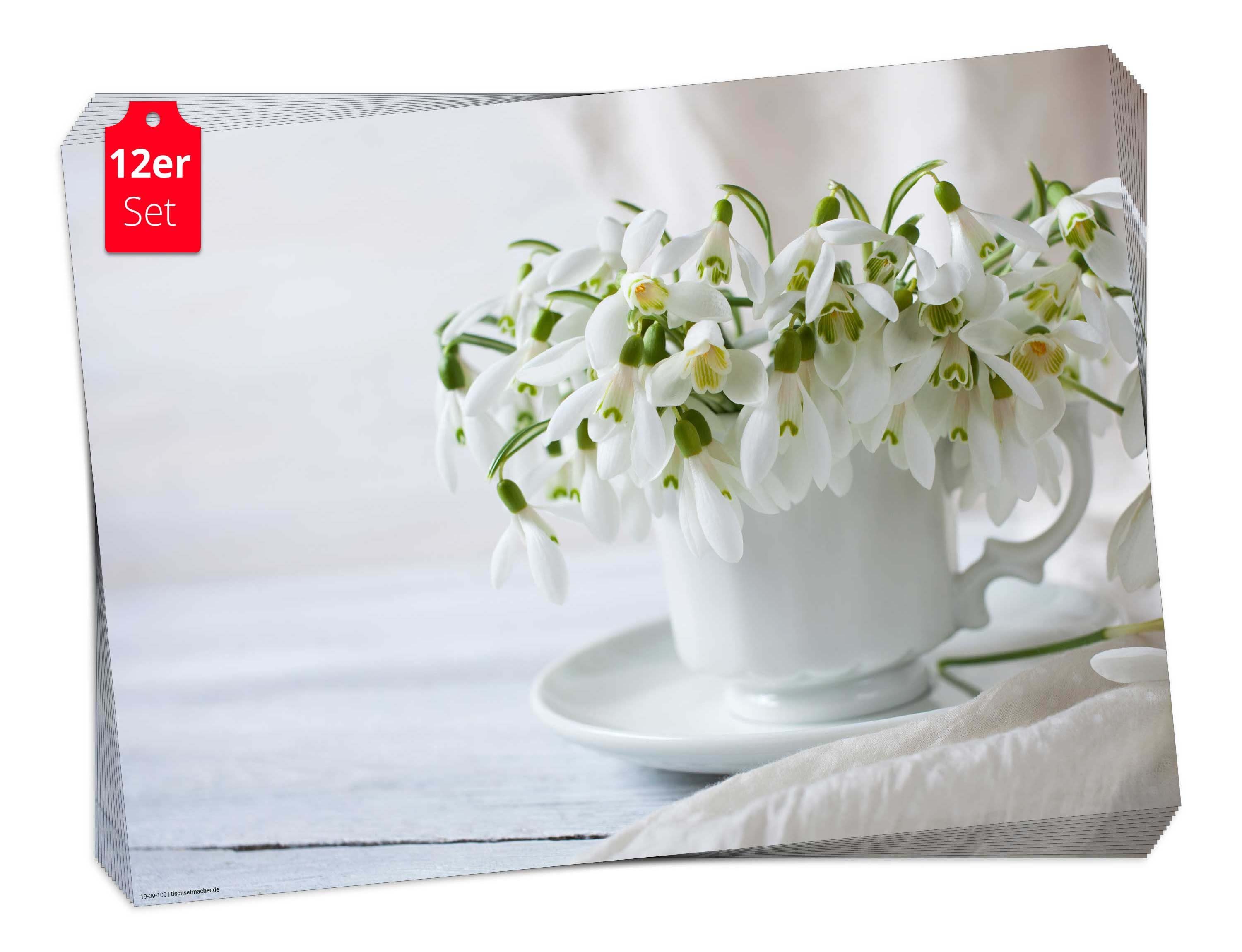 Blumen Ambiente, tolles 44 Frühling, Made 12-St., Naturpapier Tasse, in Platzset, für in Tischsetmacher, Tischset Tischdeko cm 32 & Aufbewahrungsmappe Germany x - / Ostern (aus Schneeglöckchen weiß), in